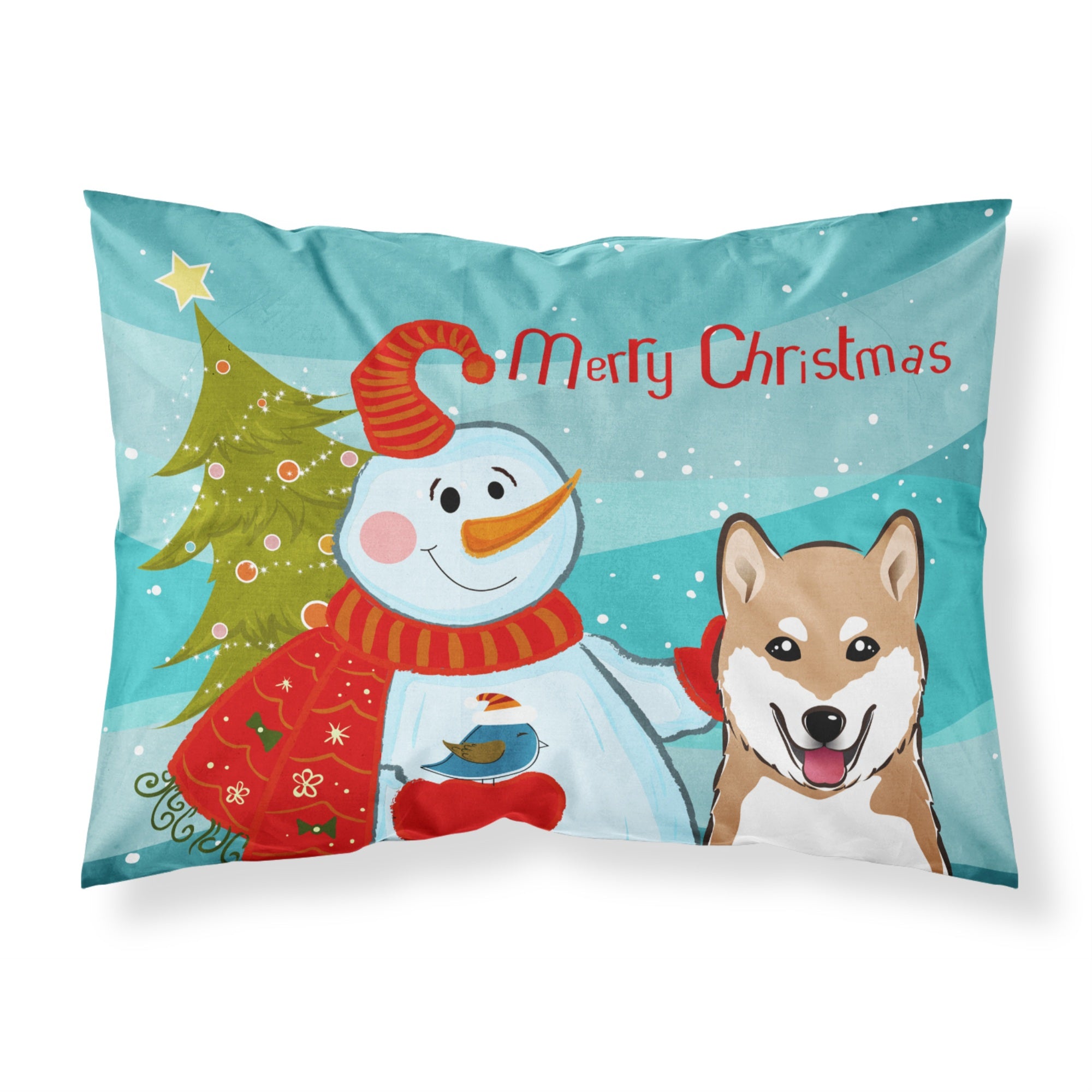 'Caroline'S Treasures Bb1845Pillowcase Snowman With Shiba Inu Fabric Standard Pillowcase, Large, Multicolor'