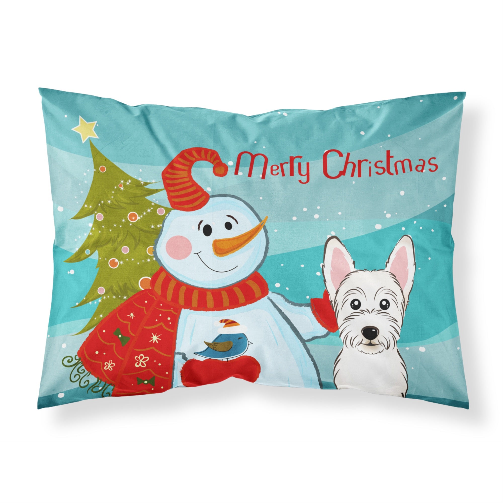 'Caroline'S Treasures Bb1846Pillowcase Snowman With Westie Fabric Standard Pillowcase, Large, Multicolor'