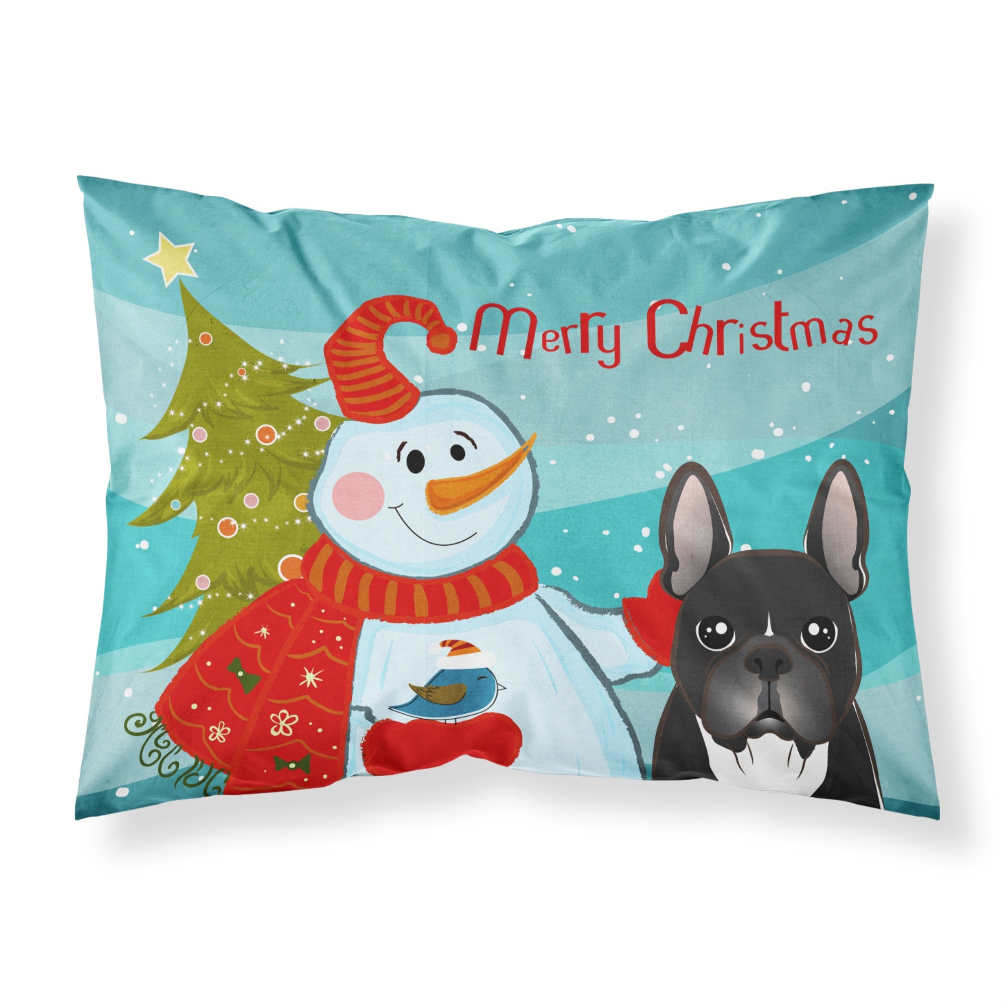 'Caroline'S Treasures Bb1847Pillowcase Snowman With French Bulldog Fabric Standard Pillowcase, Large, Multicolor'