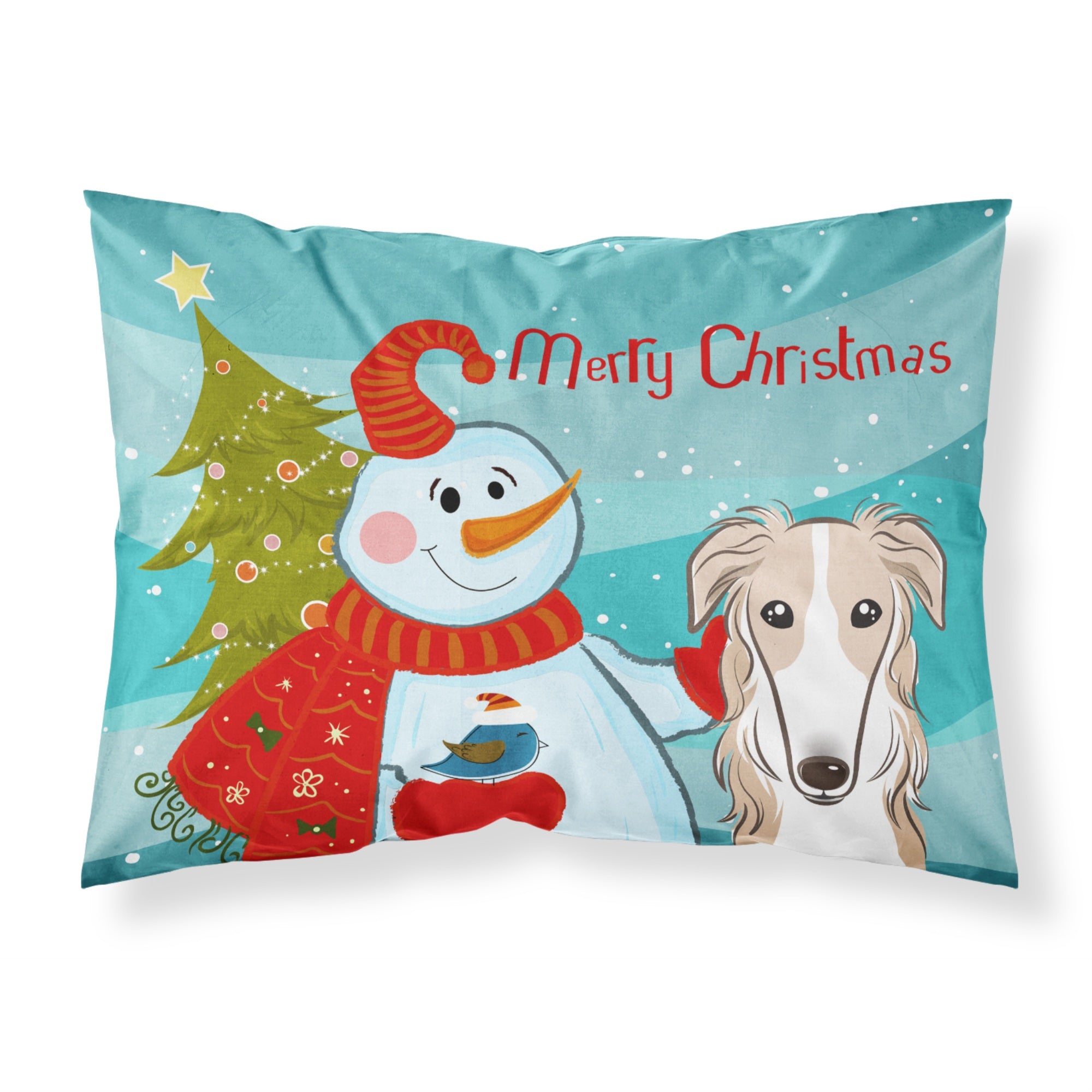'Caroline'S Treasures Bb1848Pillowcase Snowman With Borzoi Fabric Standard Pillowcase, Large, Multicolor'