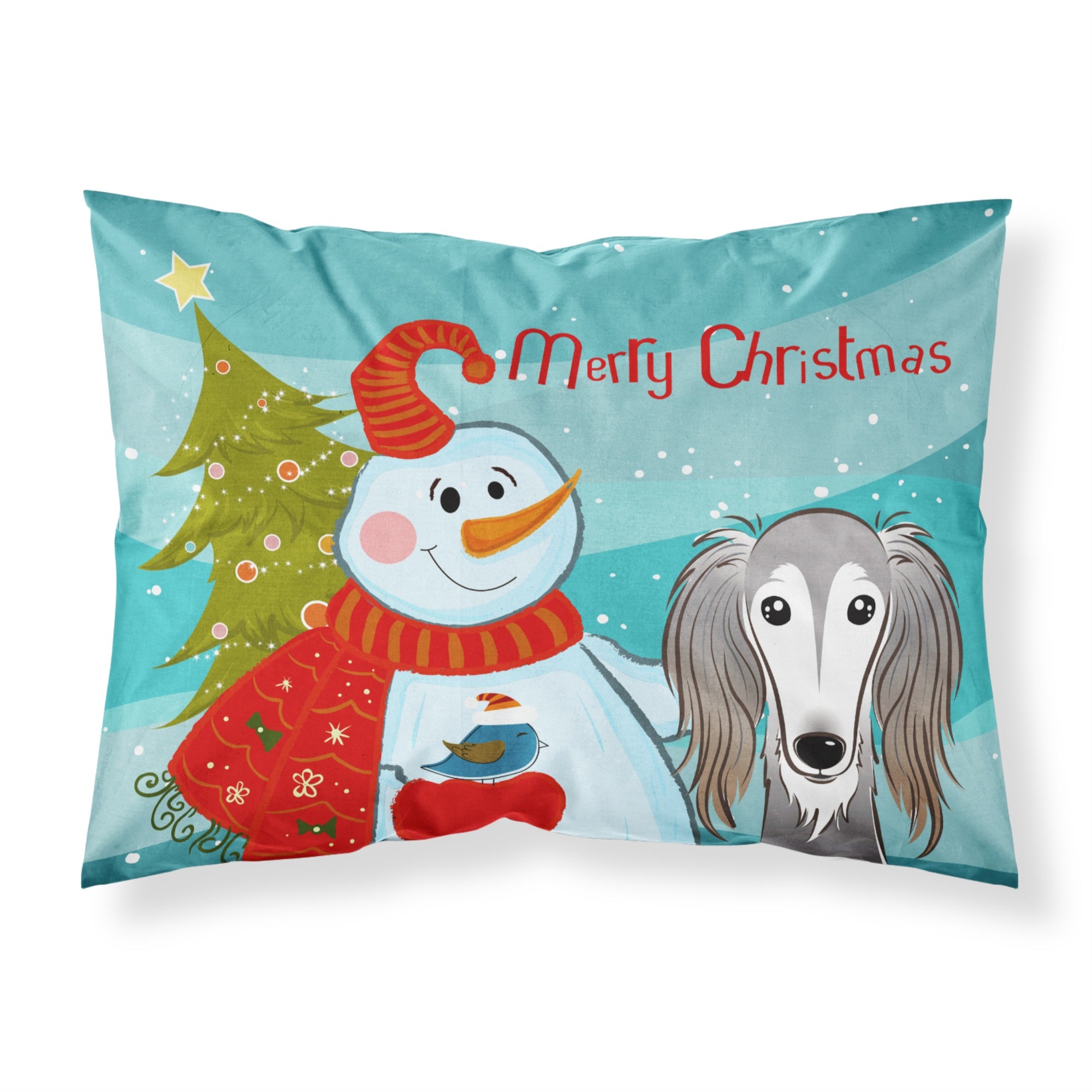 'Caroline'S Treasures Bb1849Pillowcase Snowman With Saluki Fabric Standard Pillowcase, Large, Multicolor'