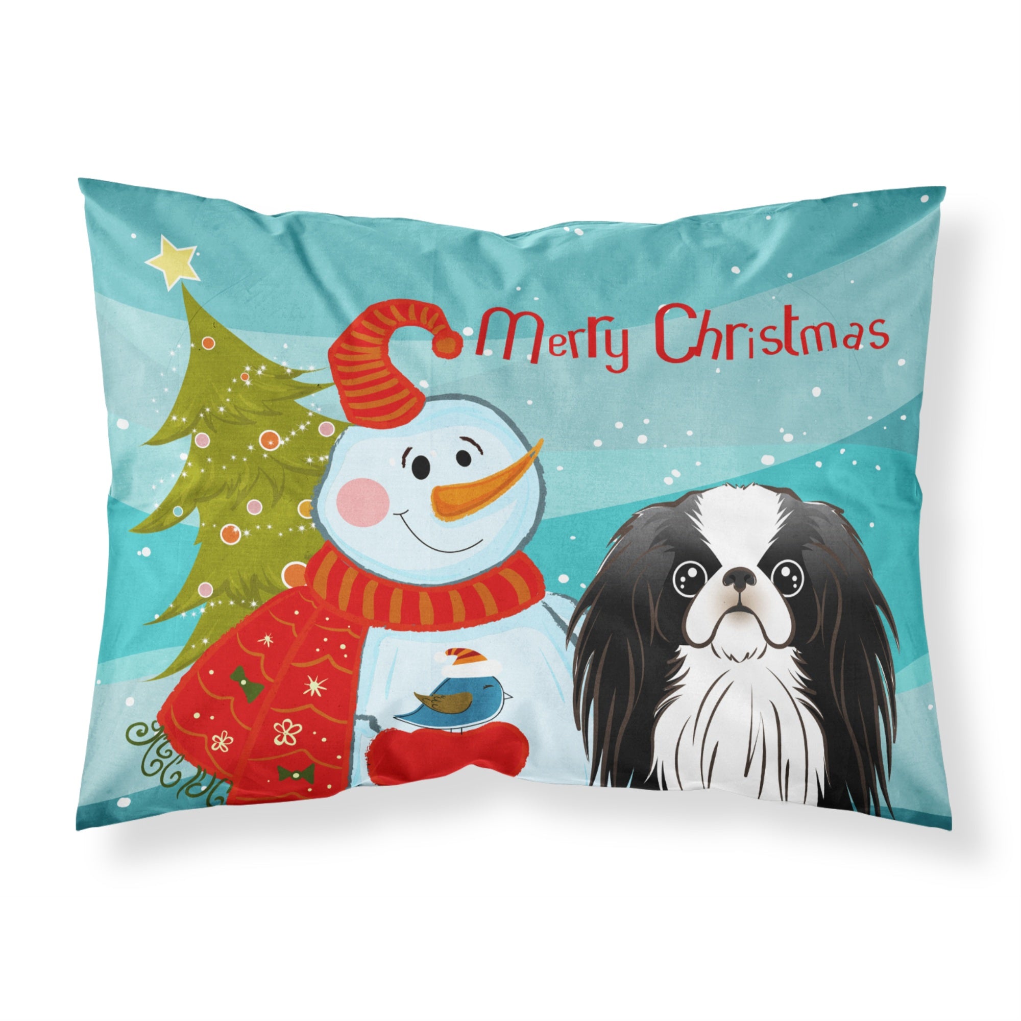 'Caroline'S Treasures Bb1850Pillowcase Snowman With Japanese Chin Fabric Standard Pillowcase, Large, Multicolor'