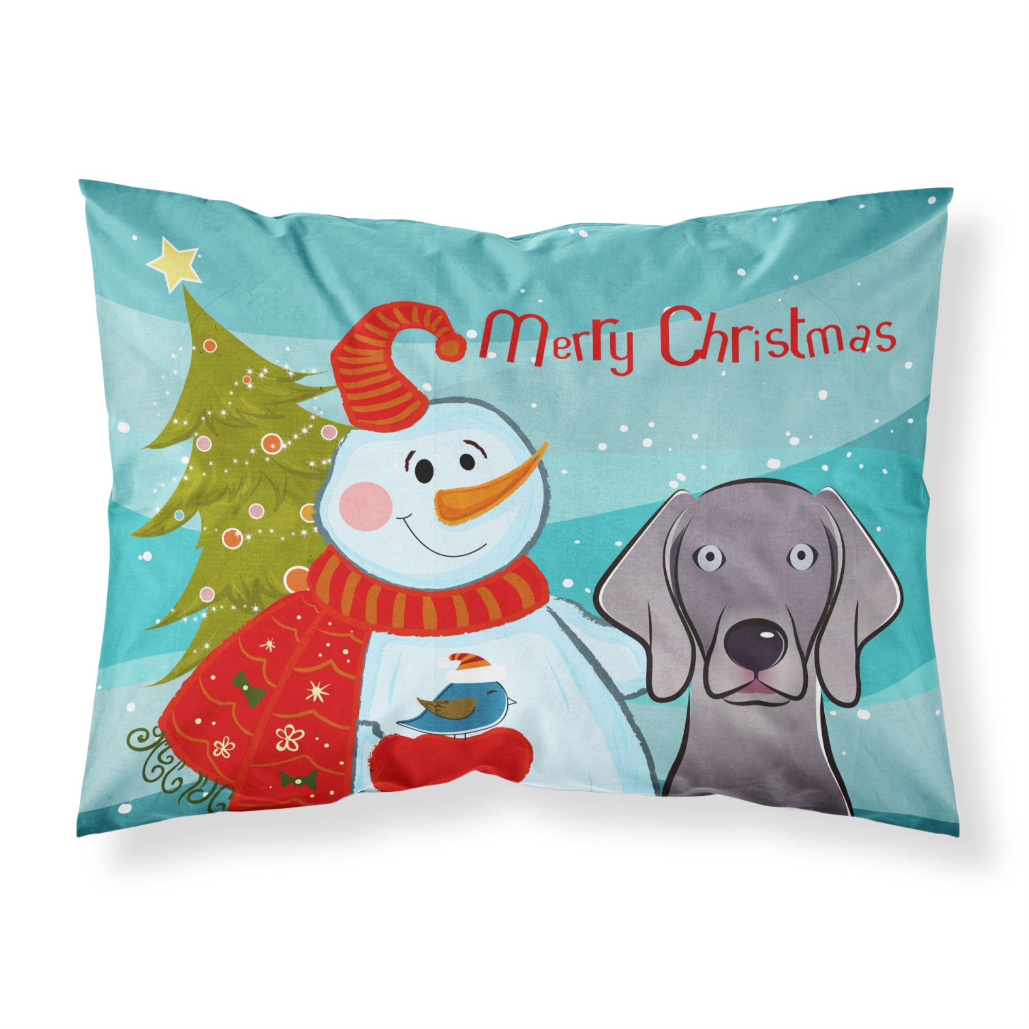 'Caroline'S Treasures Bb1851Pillowcase Snowman With Weimaraner Fabric Standard Pillowcase, Large, Multicolor'