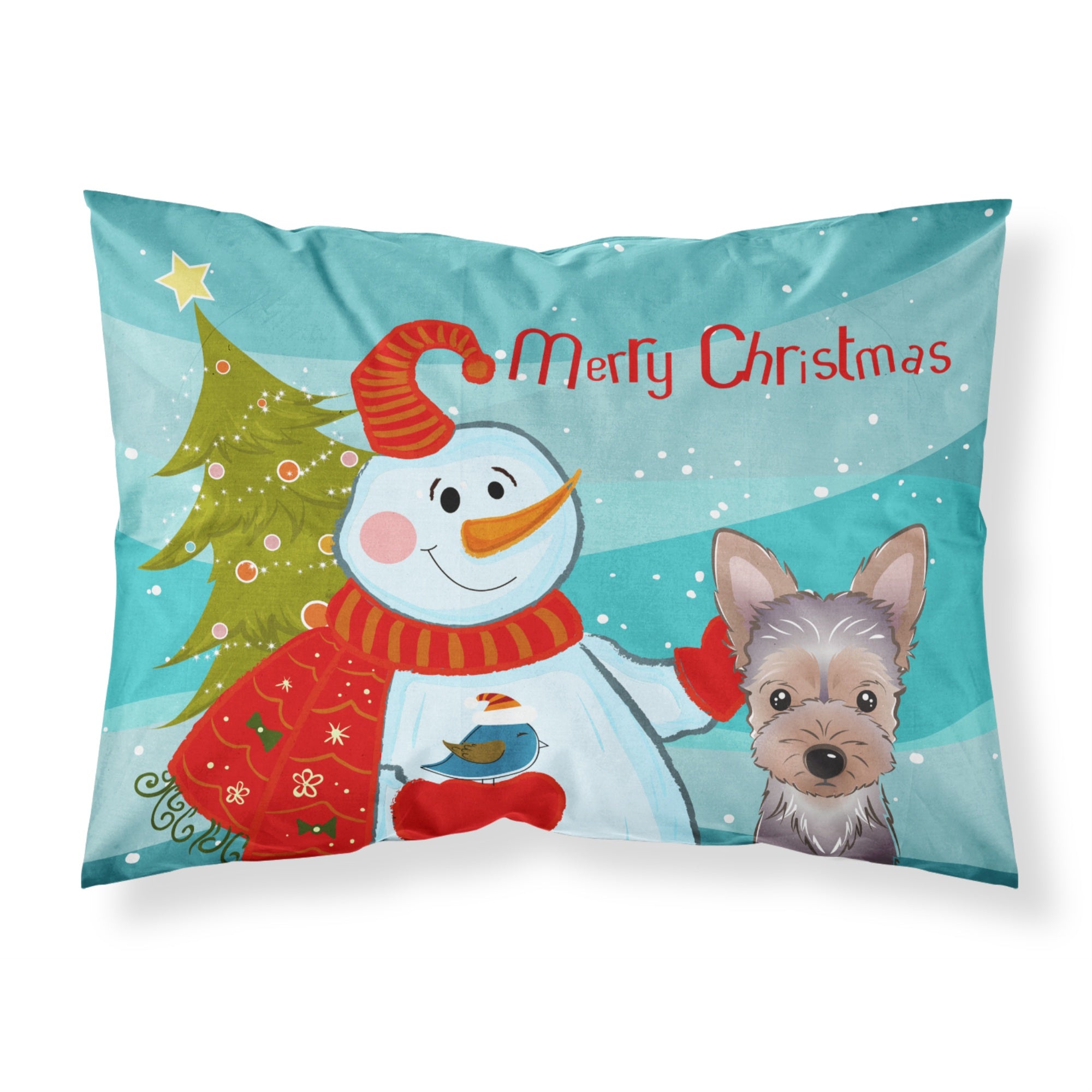 'Caroline'S Treasures Bb1852Pillowcase Snowman With Yorkie Puppy Fabric Standard Pillowcase, Large, Multicolor'