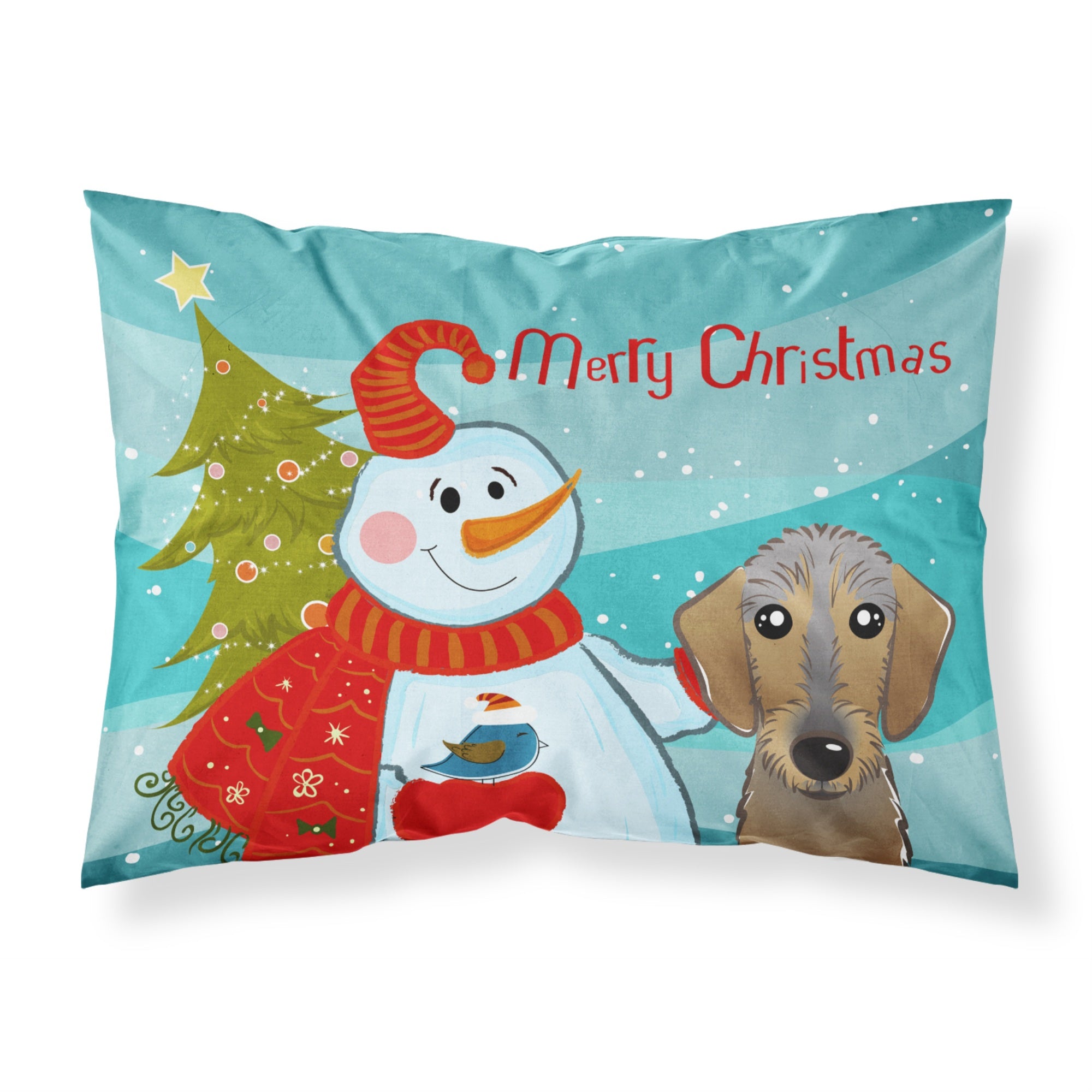 'Caroline'S Treasures Bb1853Pillowcase Snowman With Wirehaired Dachshund Fabric Standard Pillowcase, Large, Multicolor'