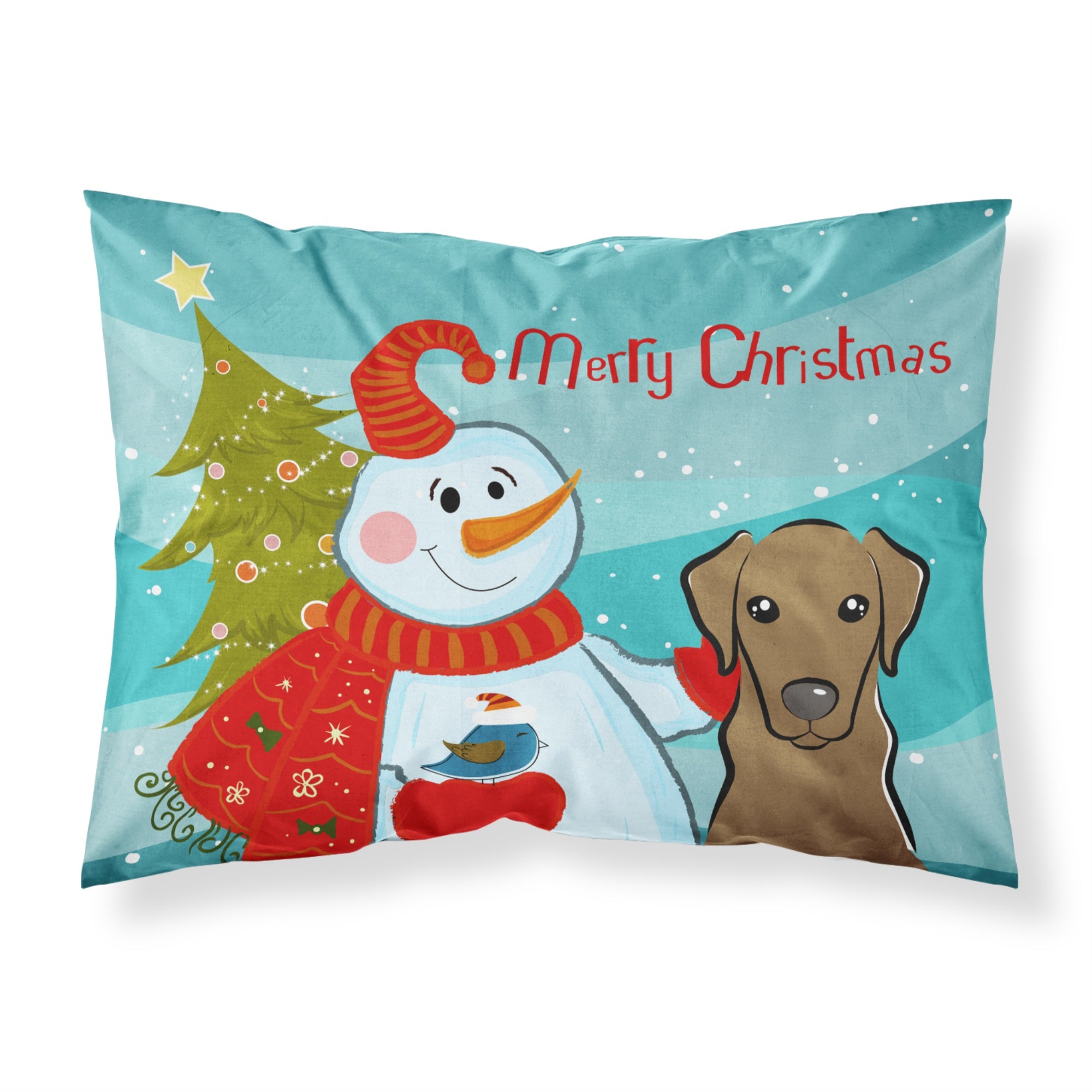 'Caroline'S Treasures Bb1854Pillowcase Snowman With Chocolate Labrador Fabric Standard Pillowcase, Large, Multicolor'