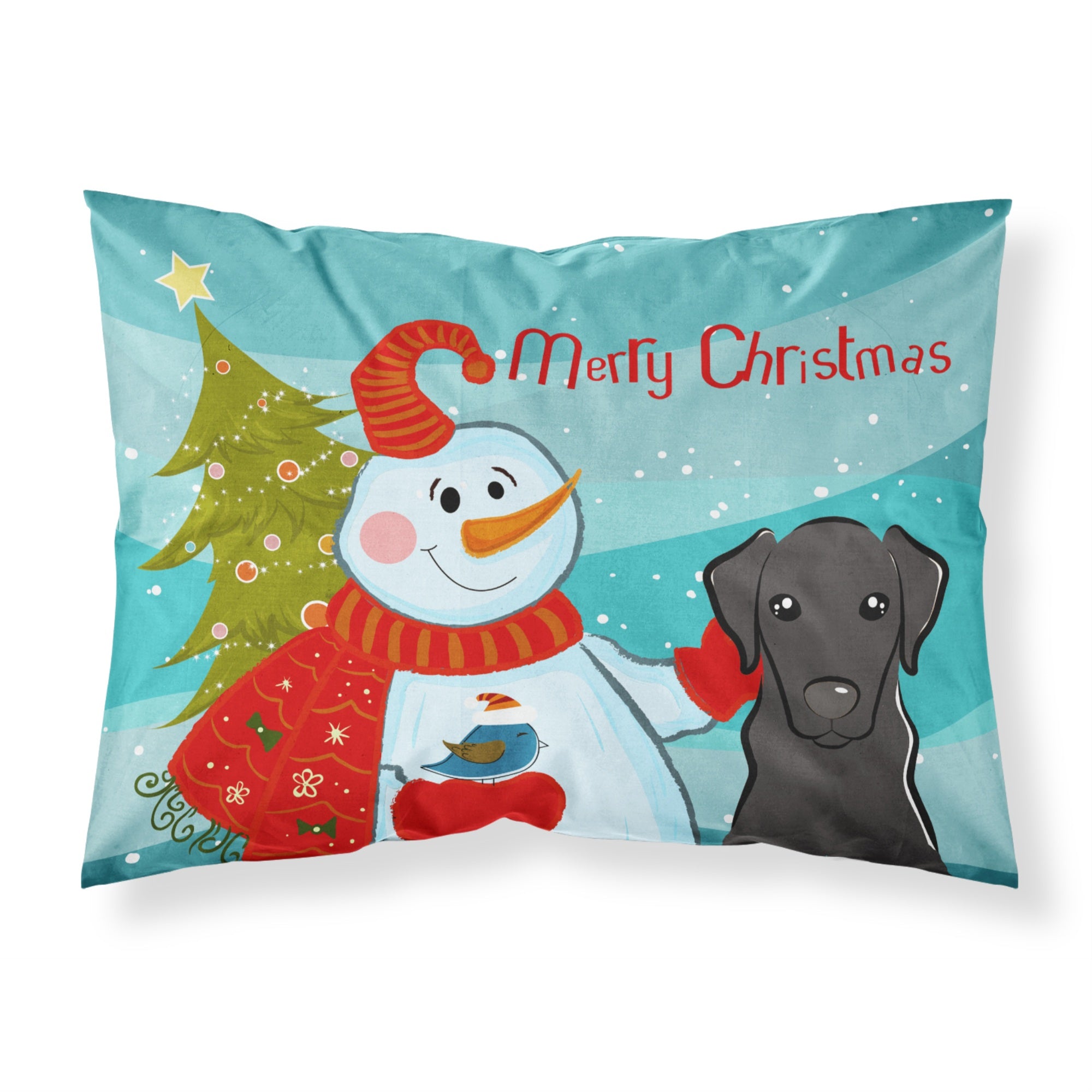 'Caroline'S Treasures Bb1855Pillowcase Snowman With Black Labrador Fabric Standard Pillowcase, Large, Multicolor'