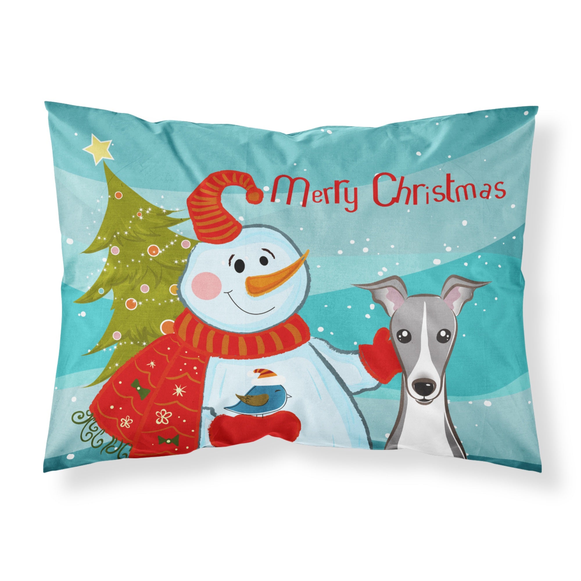 'Caroline'S Treasures Bb1856Pillowcase Snowman With Italian Greyhound Fabric Standard Pillowcase, Large, Multicolor'