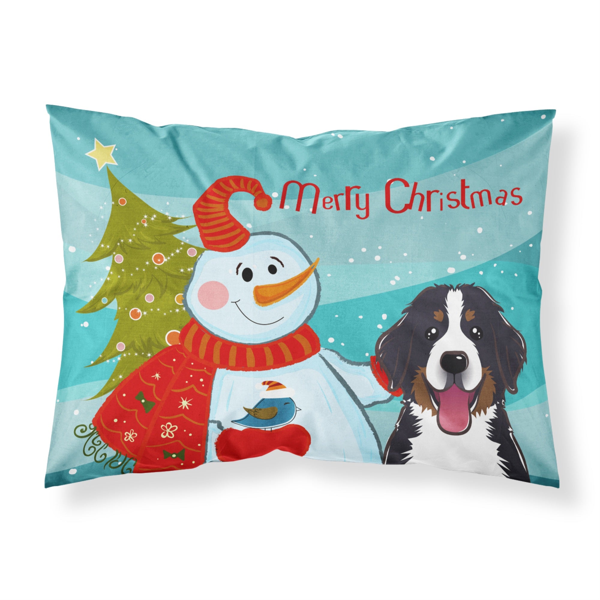 'Caroline'S Treasures Bb1857Pillowcase Snowman With Bernese Mountain Dog Fabric Standard Pillowcase, Large, Multicolor'