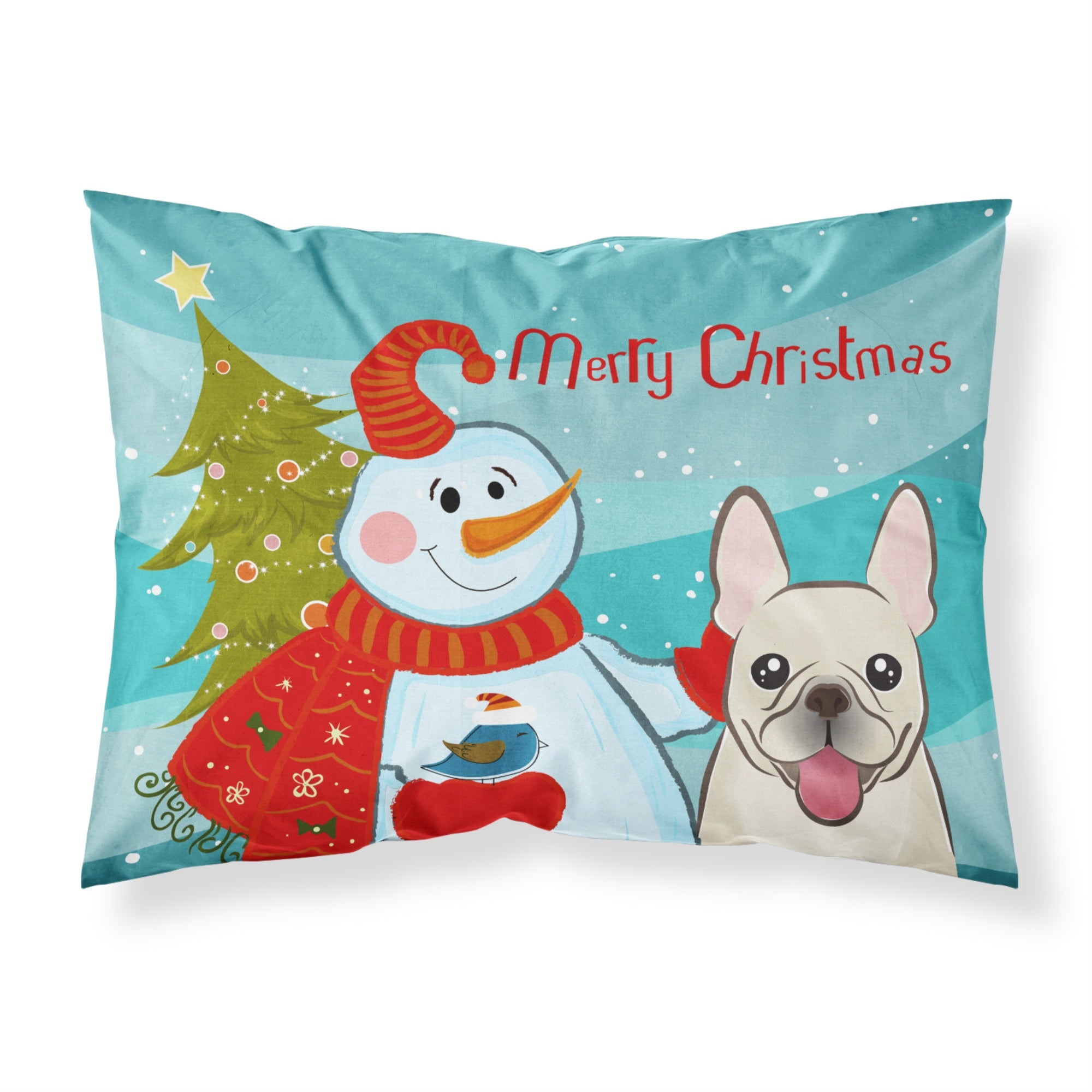 'Caroline'S Treasures Bb1858Pillowcase Snowman With French Bulldog Fabric Standard Pillowcase, Large, Multicolor'