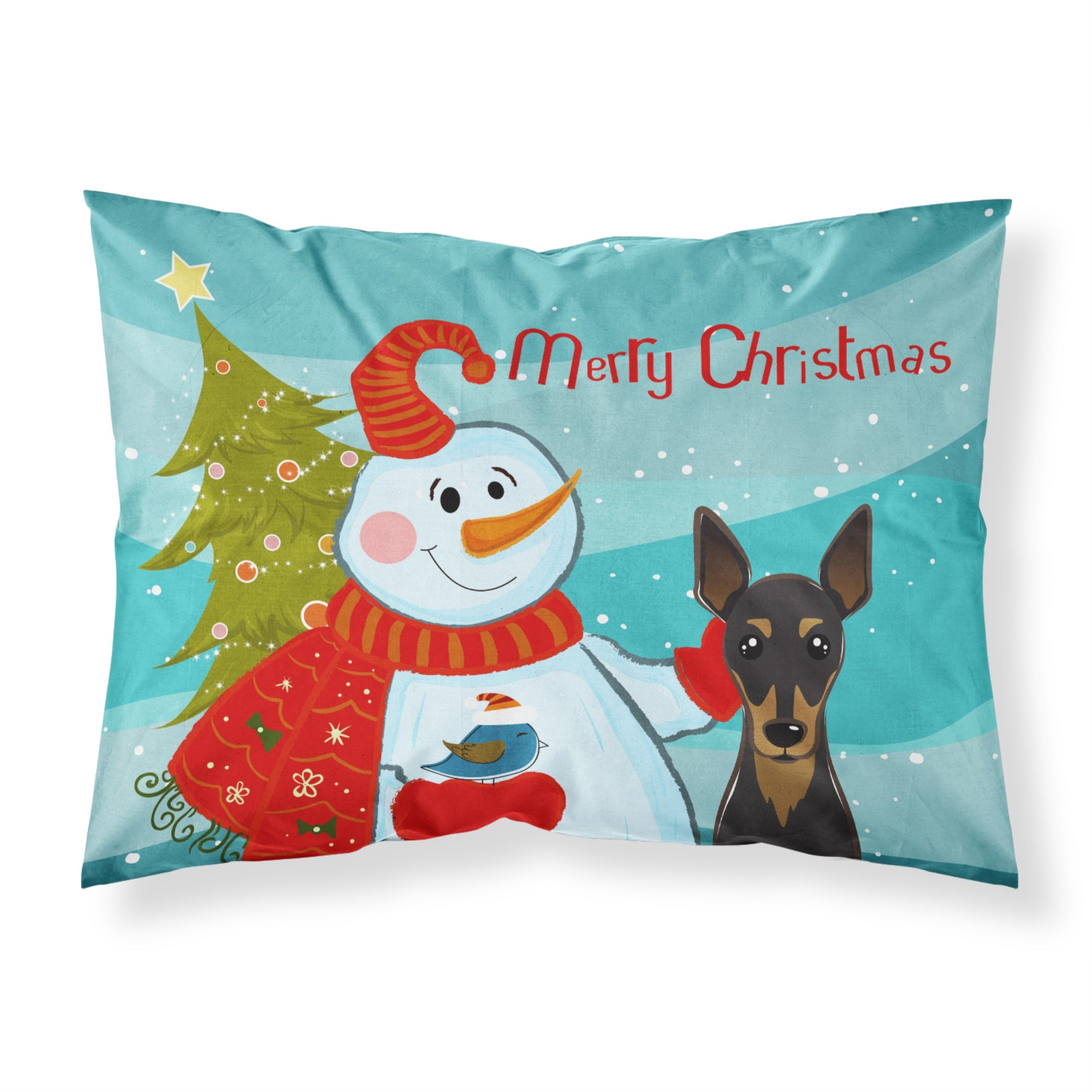 'Caroline'S Treasures Bb1860Pillowcase Snowman With Min Pin Fabric Standard Pillowcase, Large, Multicolor'