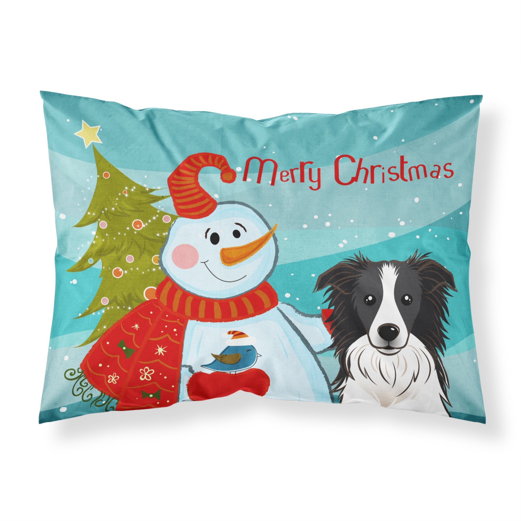 'Caroline'S Treasures Bb1861Pillowcase Snowman With Border Collie Fabric Standard Pillowcase, Large, Multicolor'