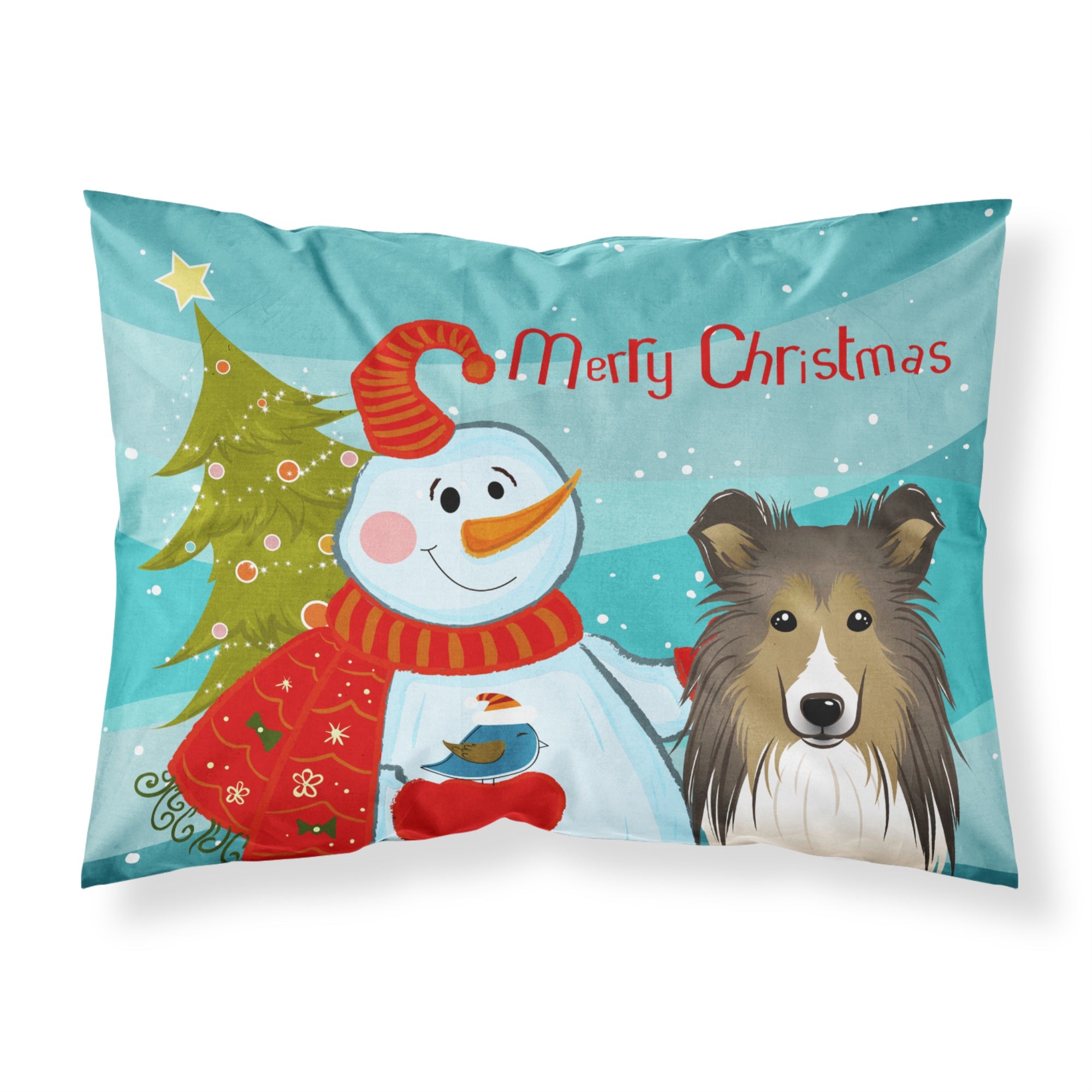 'Caroline'S Treasures Bb1862Pillowcase Snowman With Sheltie Fabric Standard Pillowcase, Large, Multicolor'
