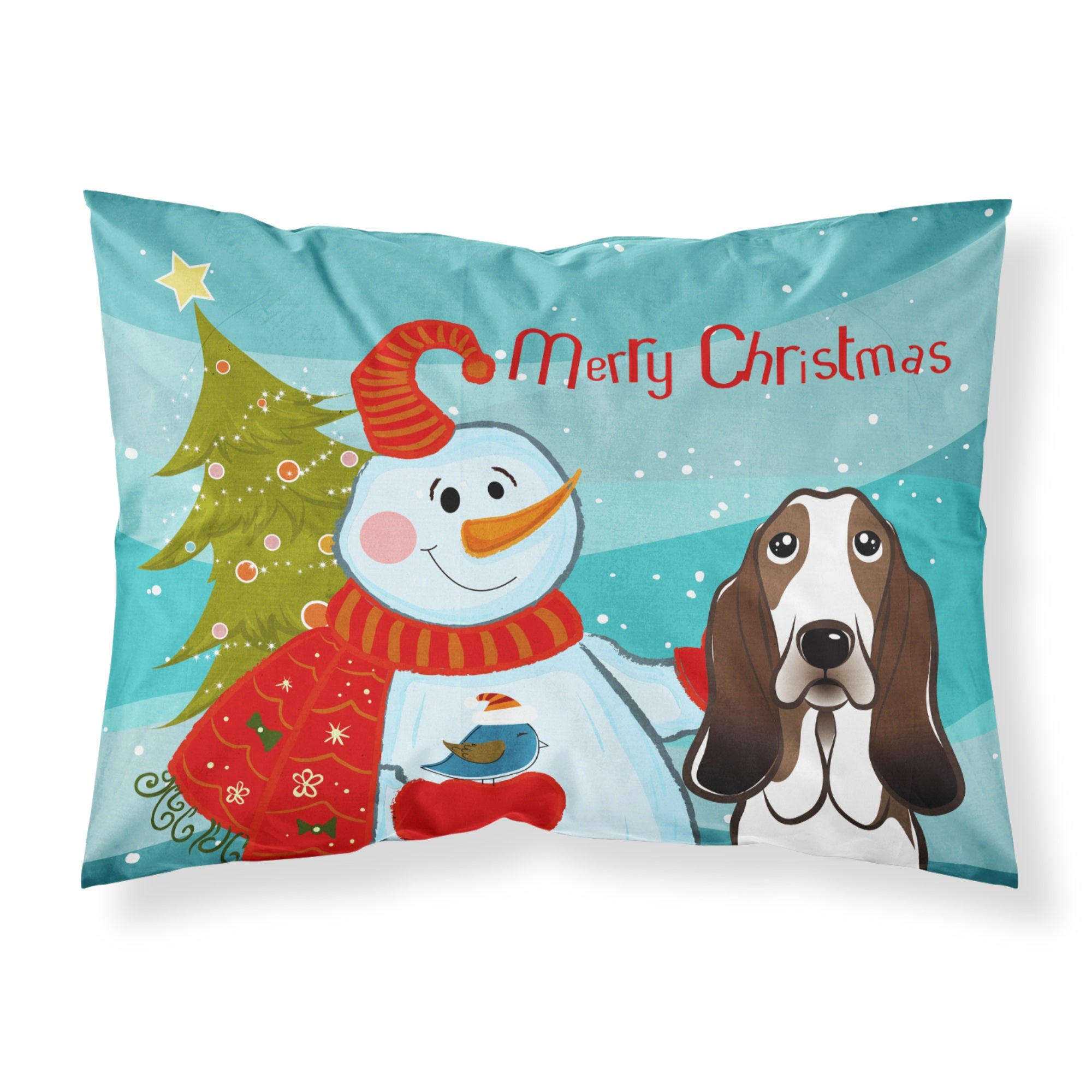 'Caroline'S Treasures Bb1863Pillowcase Snowman With Basset Hound Fabric Standard Pillowcase, Large, Multicolor'