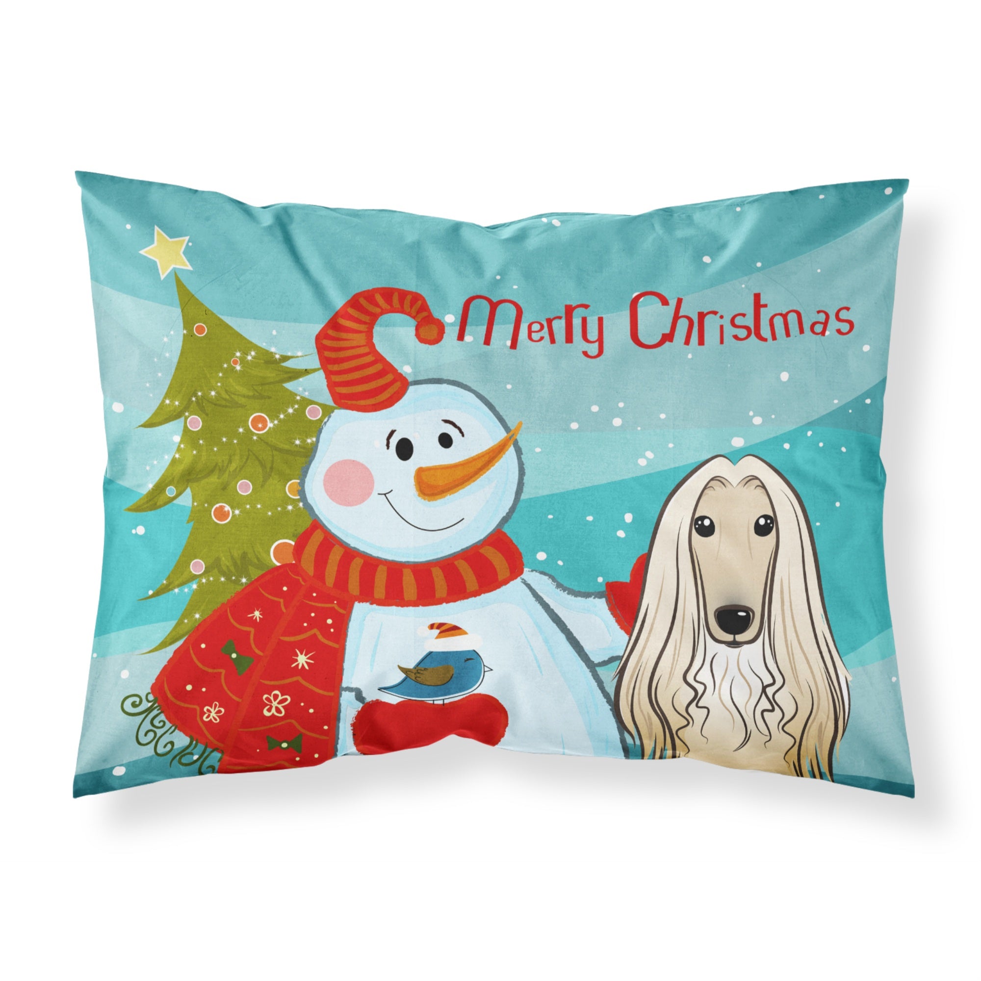 'Caroline'S Treasures Bb1864Pillowcase Snowman With Afghan Hound Fabric Standard Pillowcase, Large, Multicolor'
