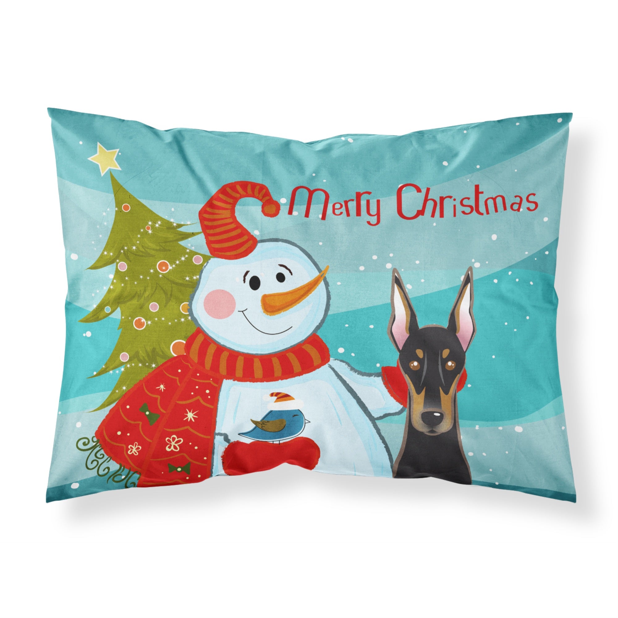 'Caroline'S Treasures Bb1865Pillowcase Snowman With Doberman Fabric Standard Pillowcase, Large, Multicolor'