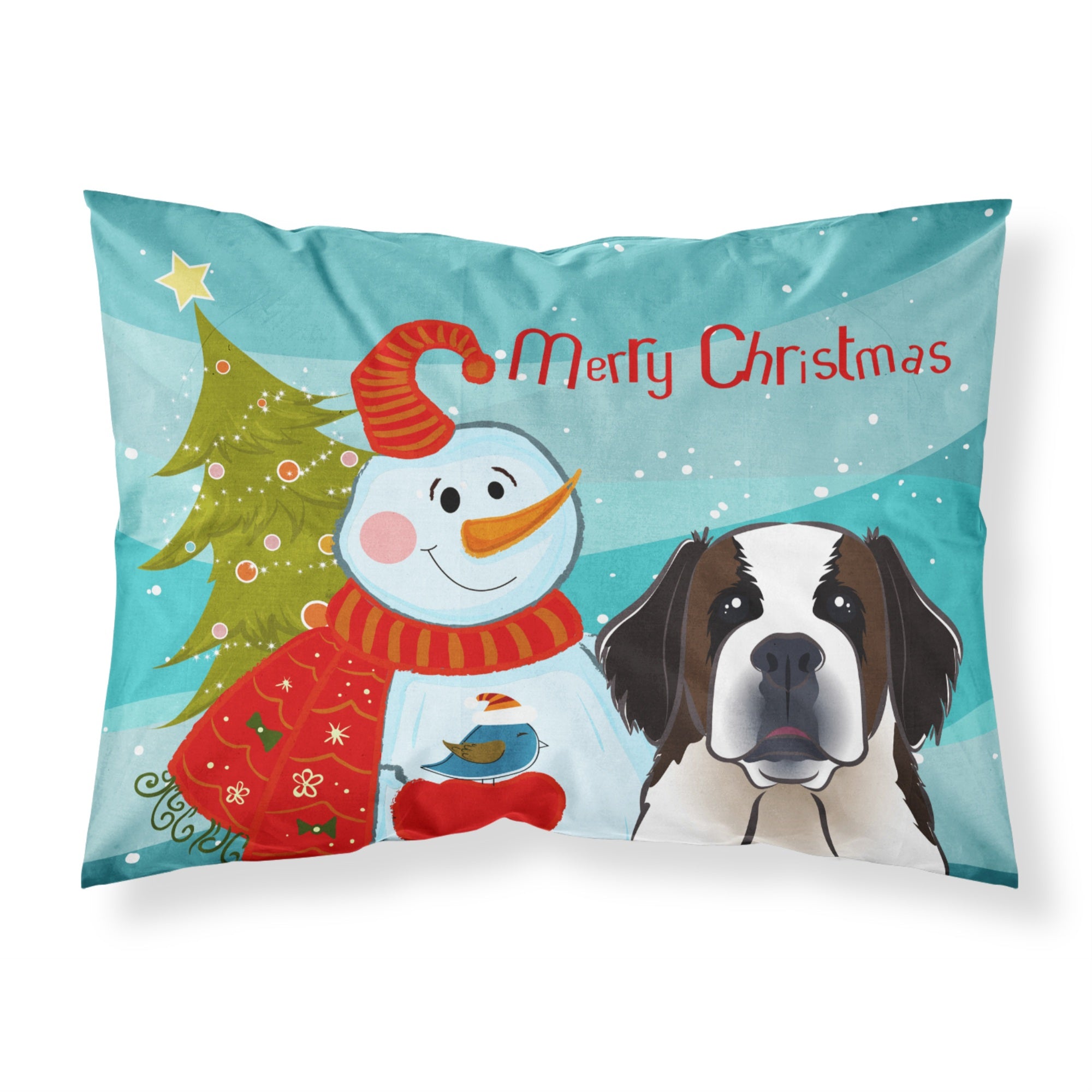 'Caroline'S Treasures Bb1866Pillowcase Snowman With Saint Bernard Fabric Standard Pillowcase, Large, Multicolor'