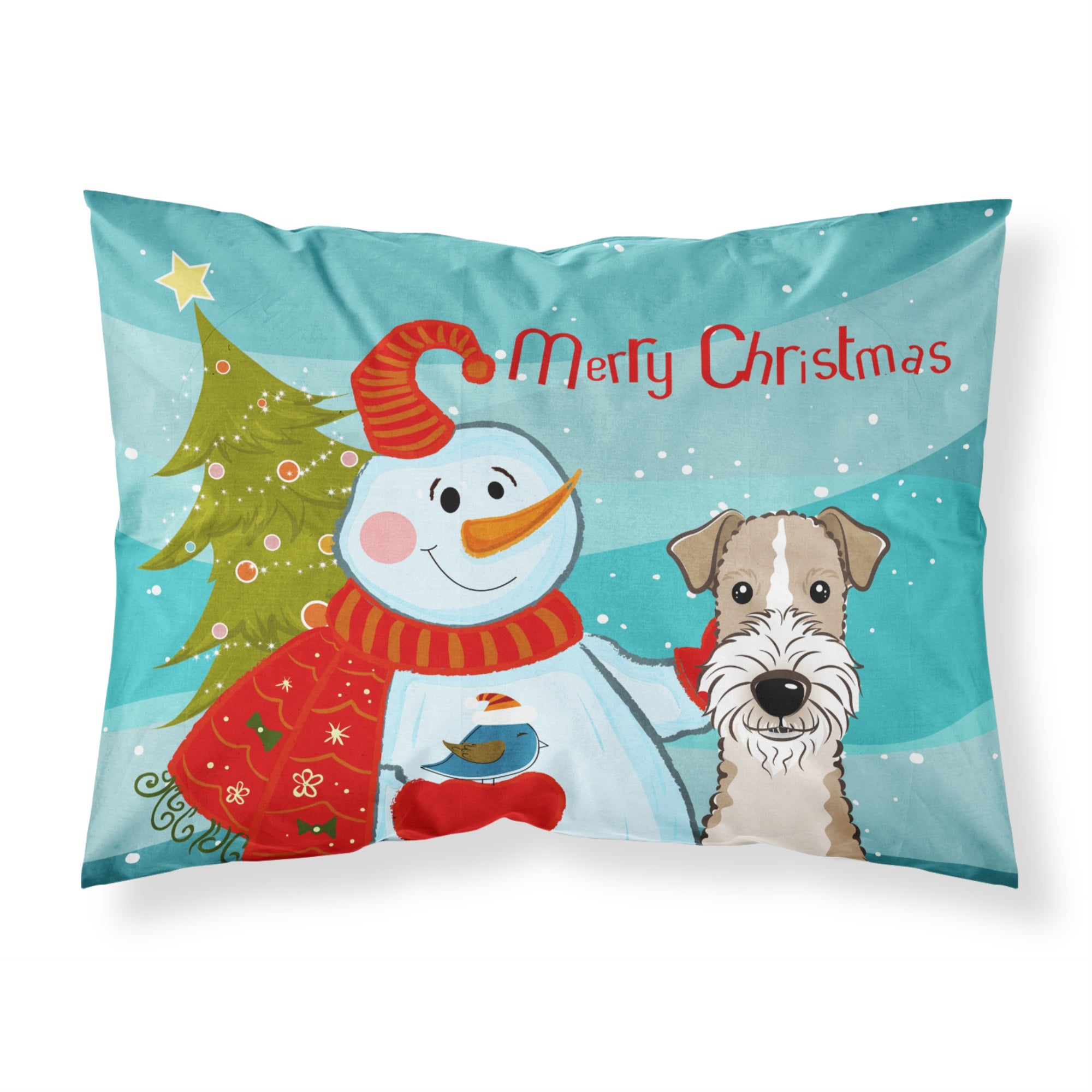 'Caroline'S Treasures Bb1867Pillowcase Snowman With Wire Haired Fox Terrier Fabric Standard Pillowcase, Large, Multicolor'