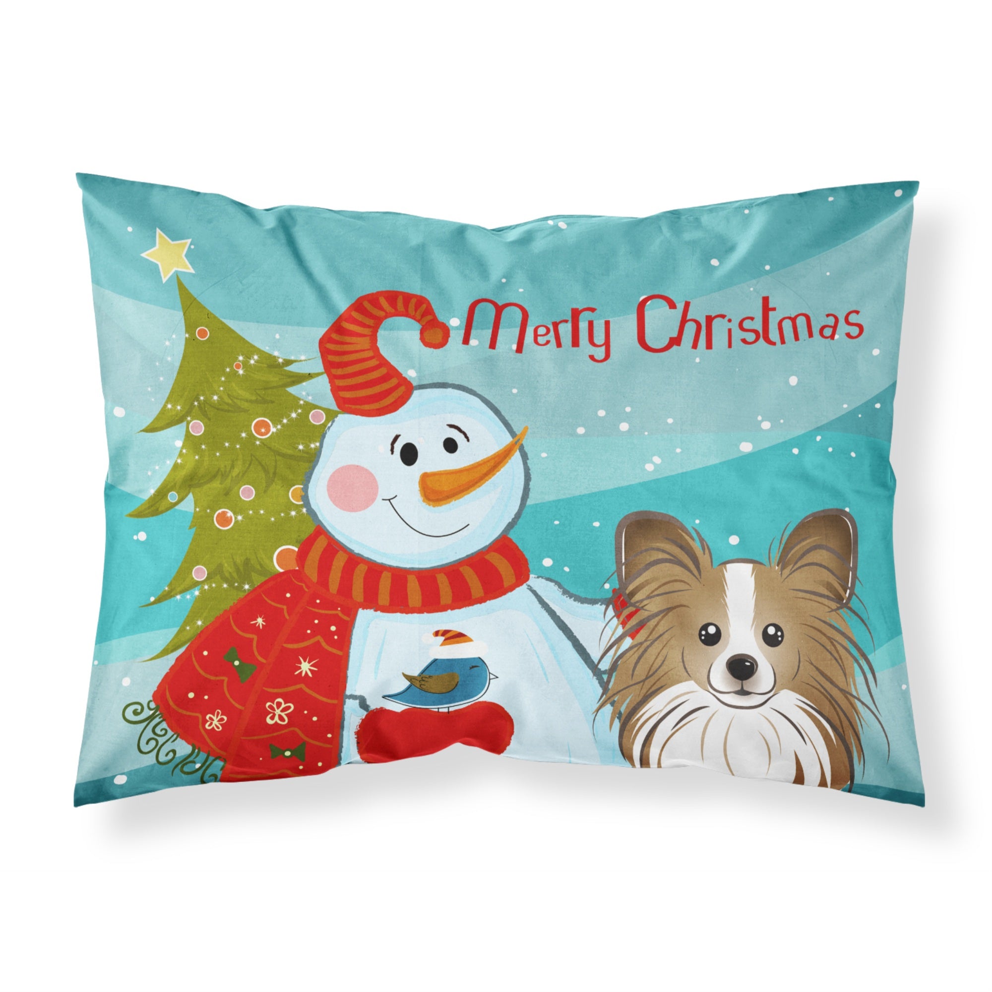 'Caroline'S Treasures Bb1868Pillowcase Snowman With Papillion Fabric Standard Pillowcase, Large, Multicolor'