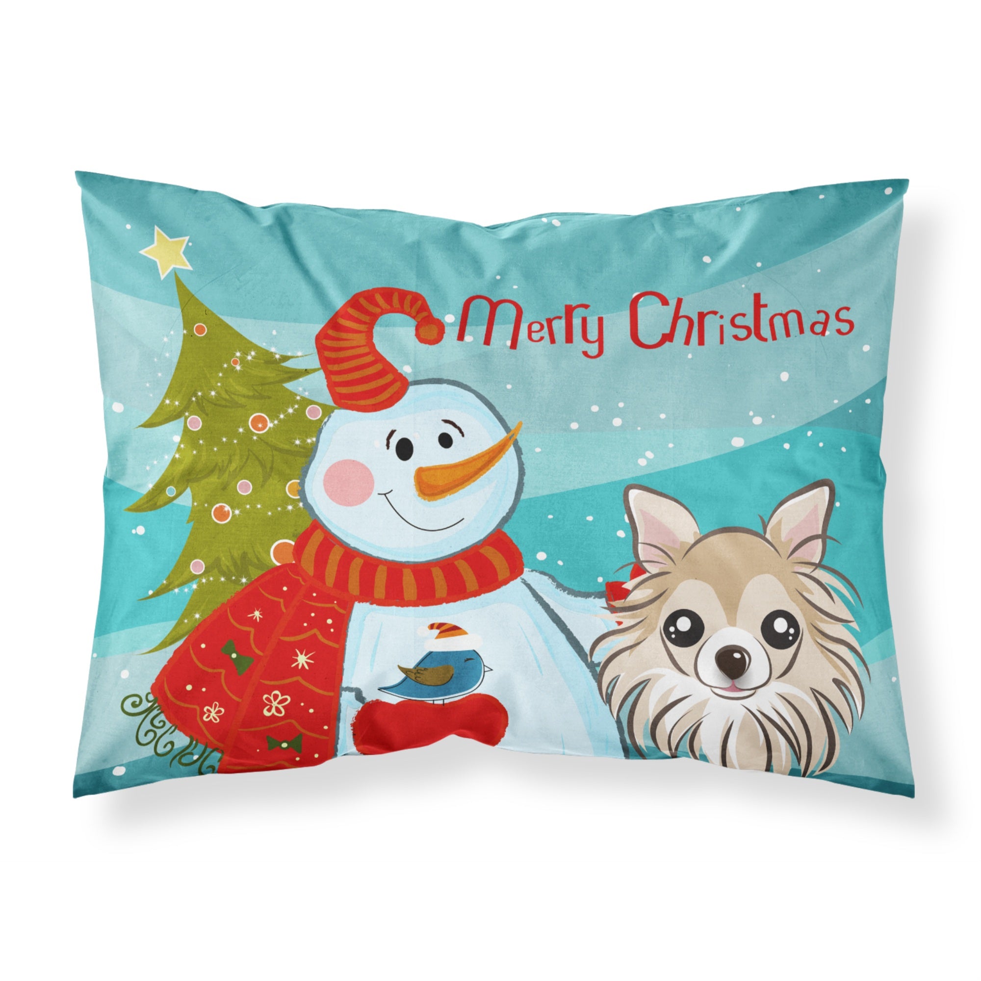 'Caroline'S Treasures Bb1871Pillowcase Snowman With Chihuahua Fabric Standard Pillowcase, Large, Multicolor'