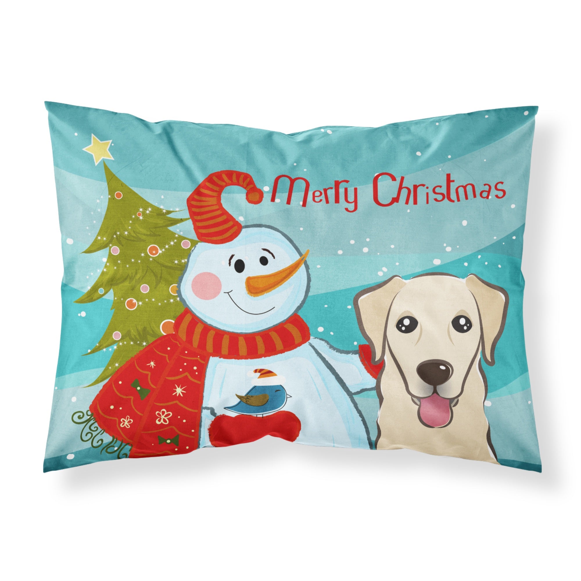 'Caroline'S Treasures Bb1872Pillowcase Snowman With Golden Retriever Fabric Standard Pillowcase, Large, Multicolor'