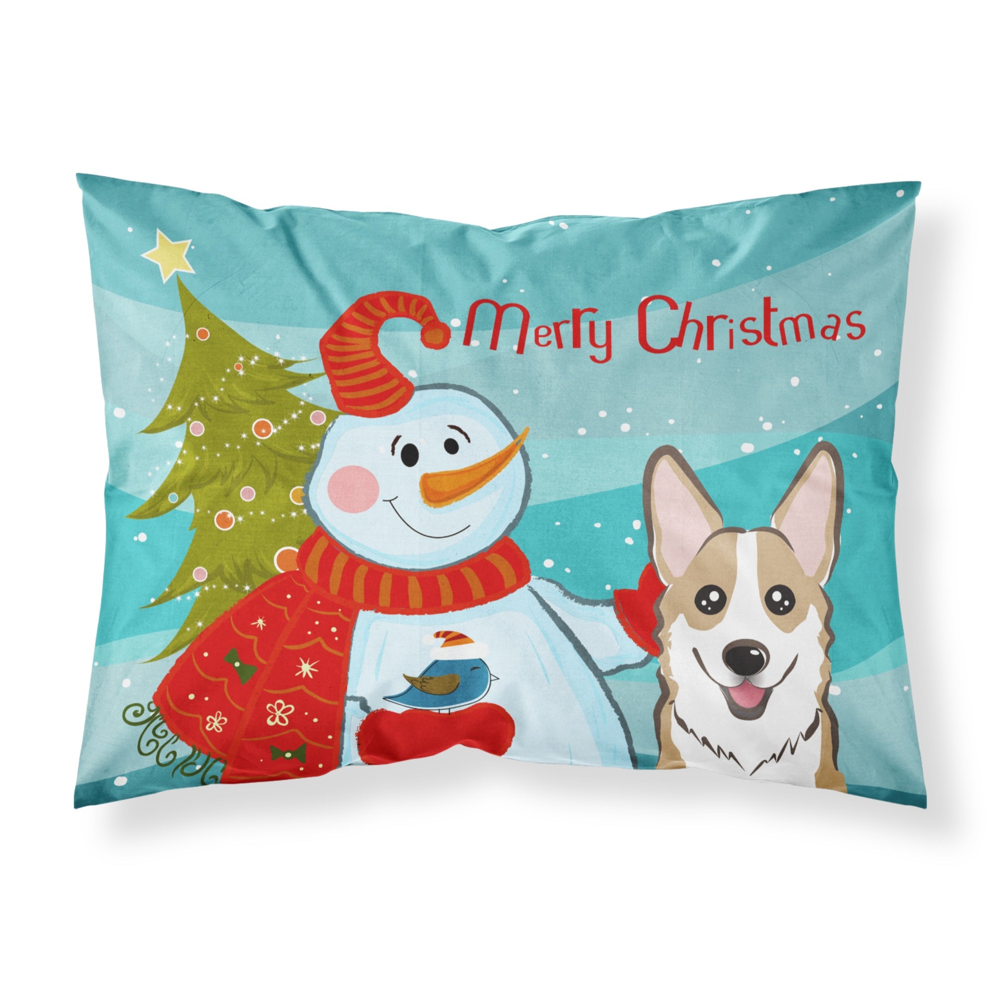 'Caroline'S Treasures Bb1873Pillowcase Snowman With Sable Corgi Fabric Standard Pillowcase, Large, Multicolor'