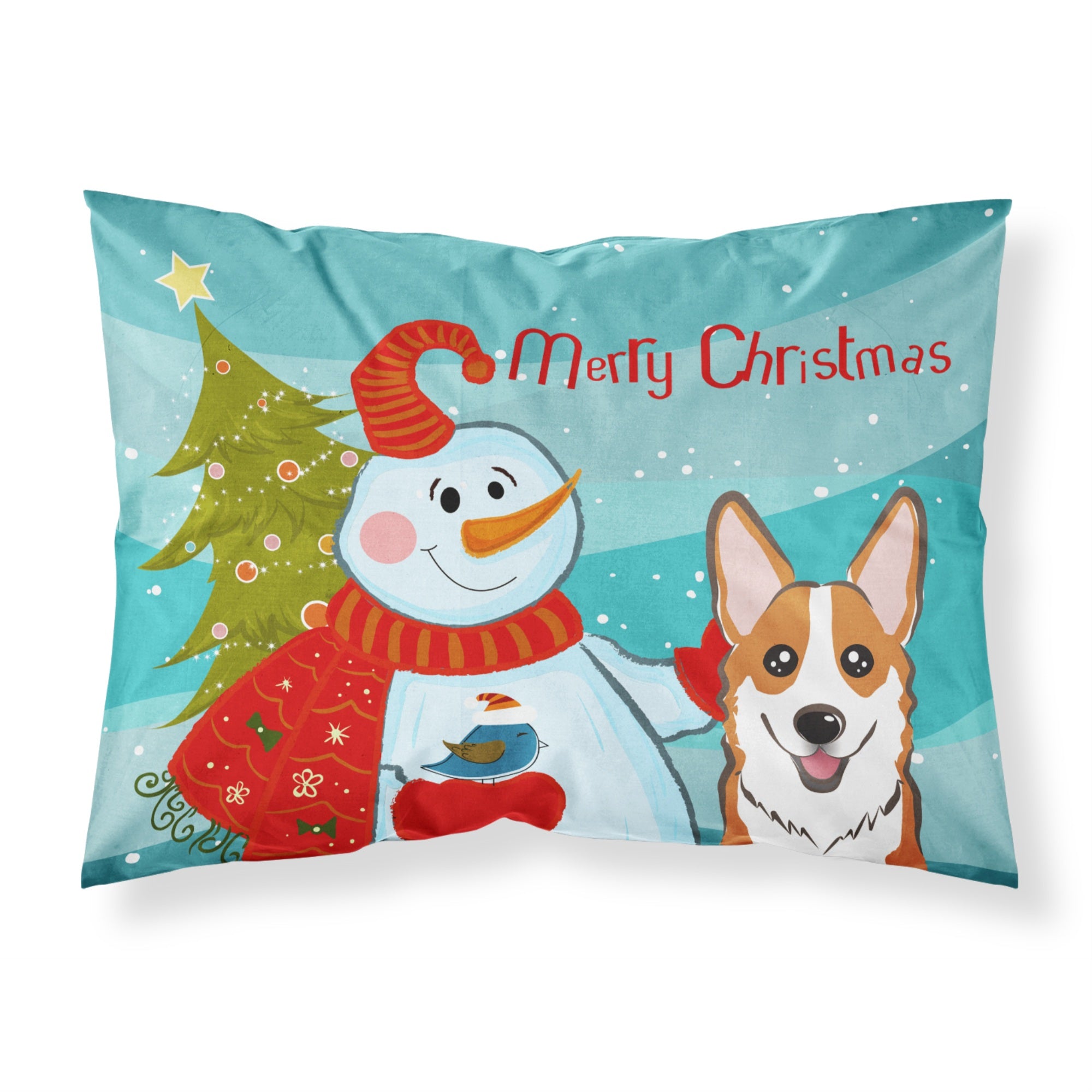 'Caroline'S Treasures Bb1874Pillowcase Snowman With Red Corgi Fabric Standard Pillowcase, Large, Multicolor'
