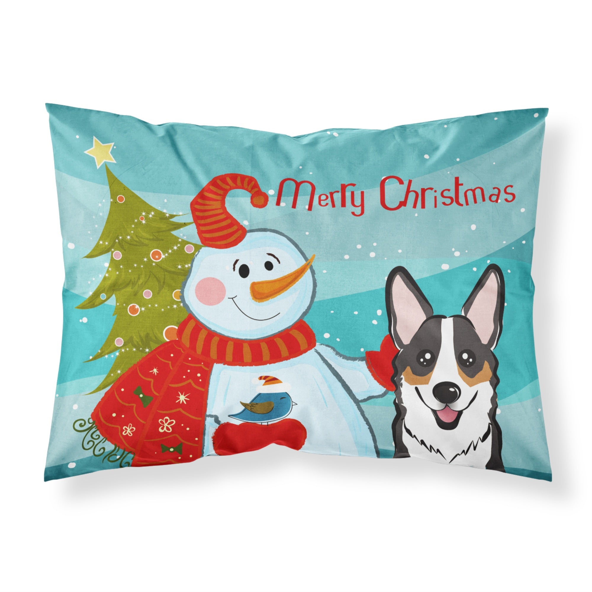 'Caroline'S Treasures Bb1875Pillowcase Snowman With Tricolor Corgi Fabric Standard Pillowcase, Large, Multicolor'
