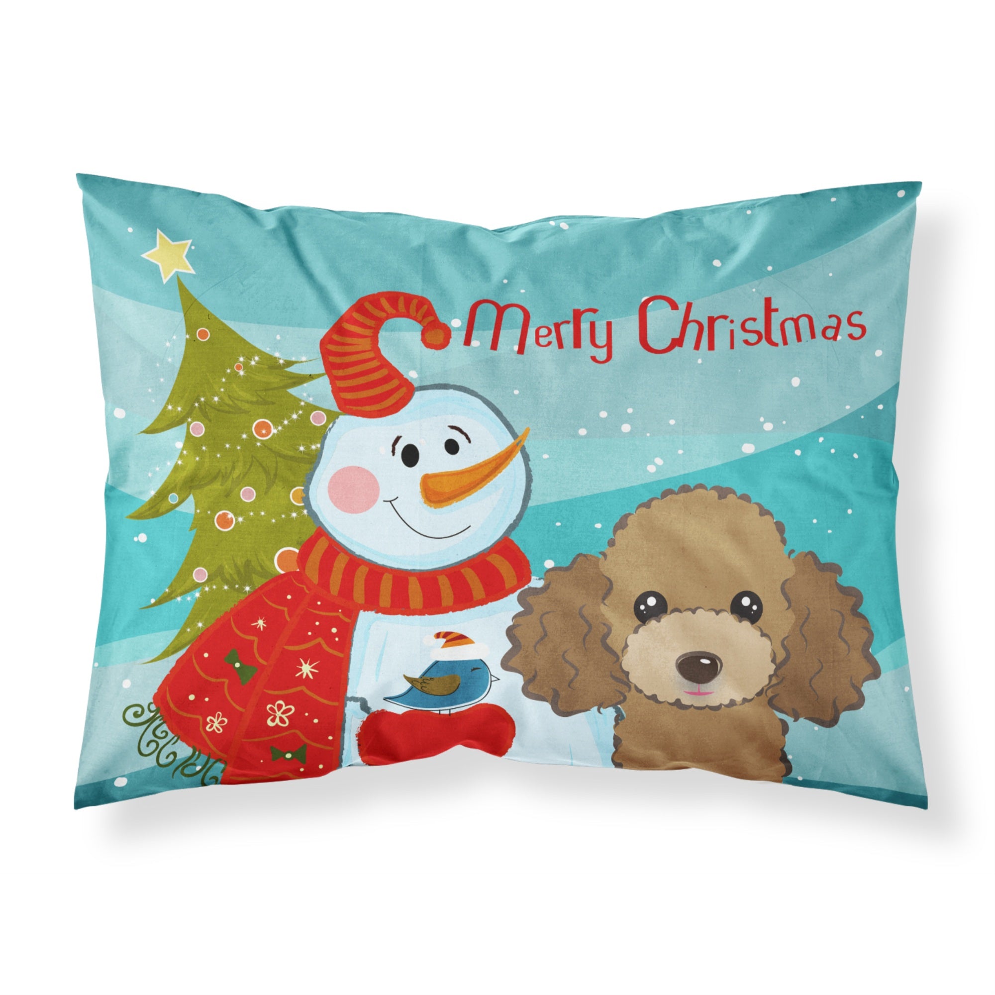 'Caroline'S Treasures Bb1876Pillowcase Snowman With Chocolate Brown Poodle Fabric Standard Pillowcase, Large, Multicolor'