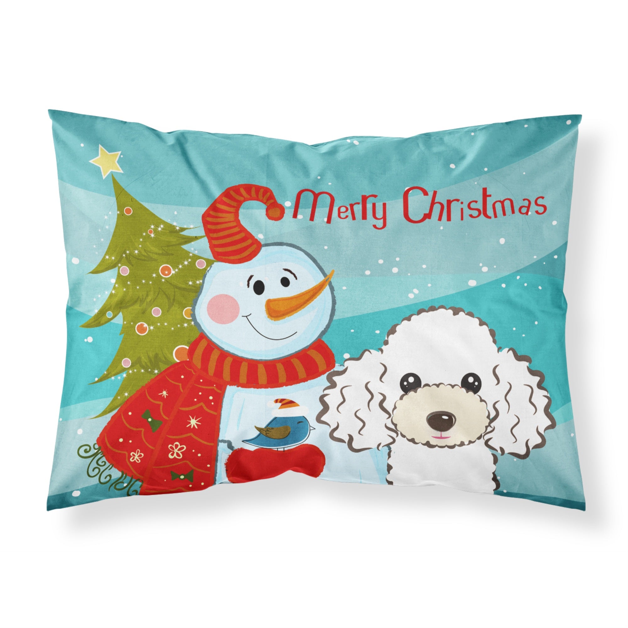 'Caroline'S Treasures Bb1877Pillowcase Snowman With White Poodle Fabric Standard Pillowcase, Large, Multicolor'