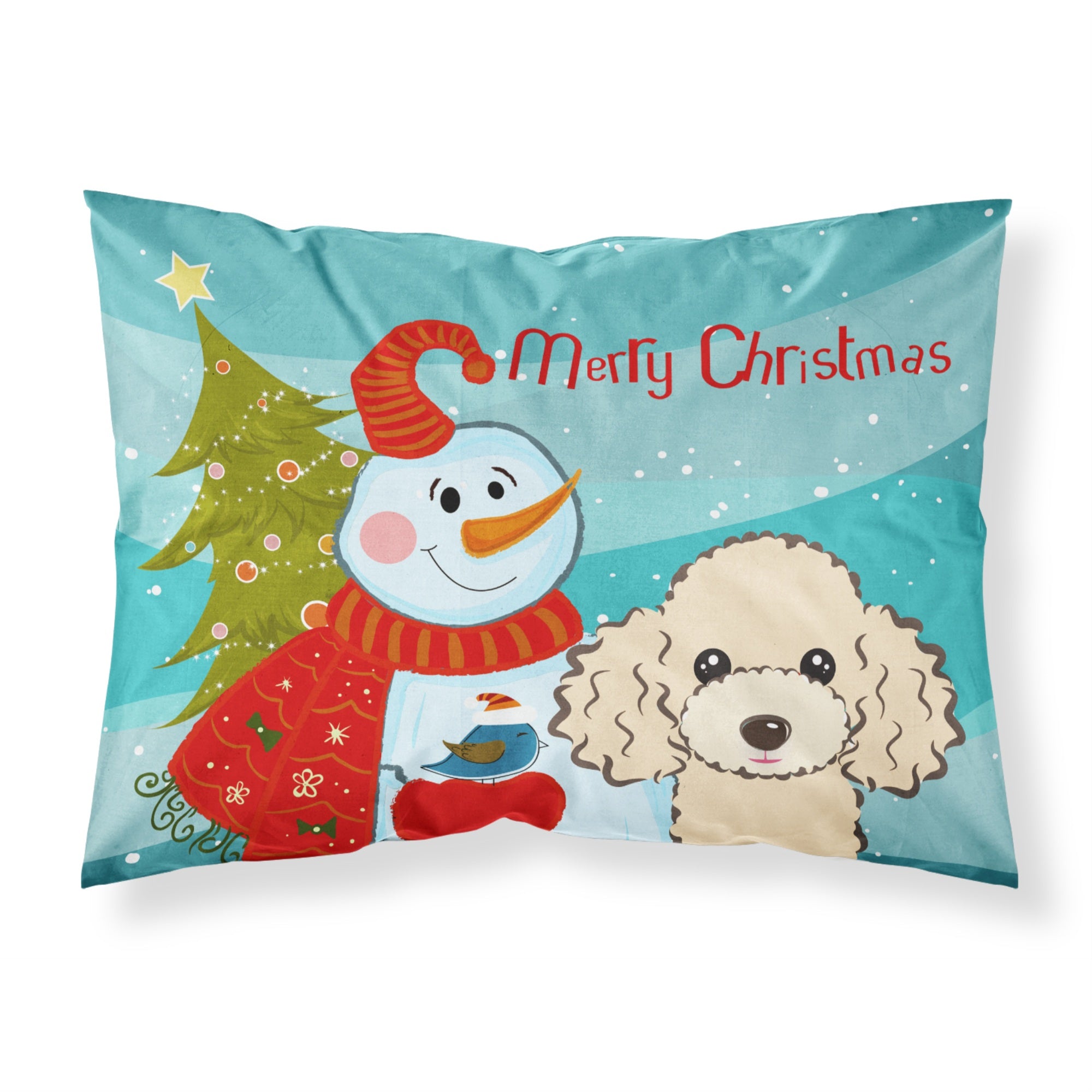 'Caroline'S Treasures Bb1878Pillowcase Snowman With Buff Poodle Fabric Standard Pillowcase, Large, Multicolor'