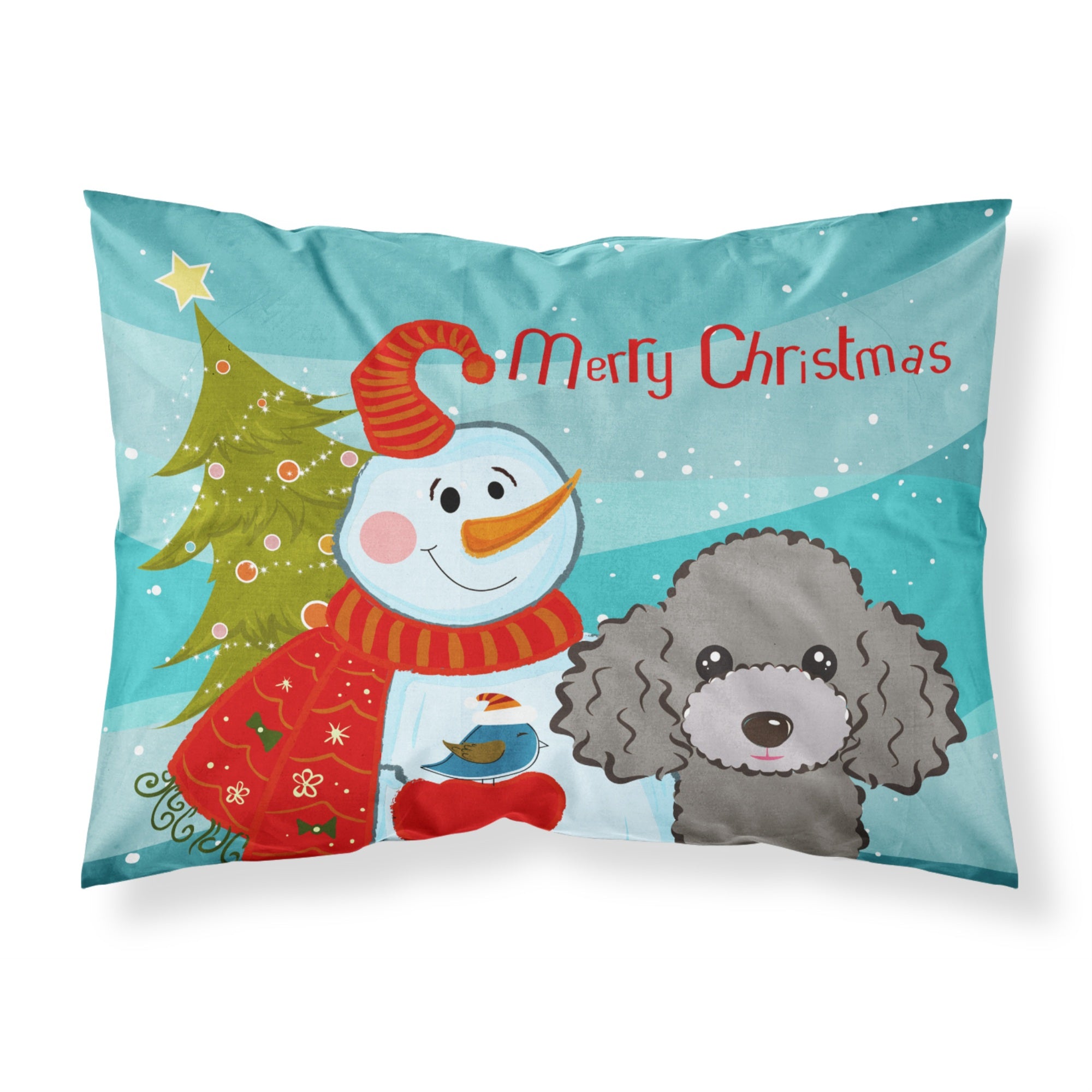 'Caroline'S Treasures Bb1879Pillowcase Snowman With Silver Gray Poodle Fabric Standard Pillowcase, Large, Multicolor'