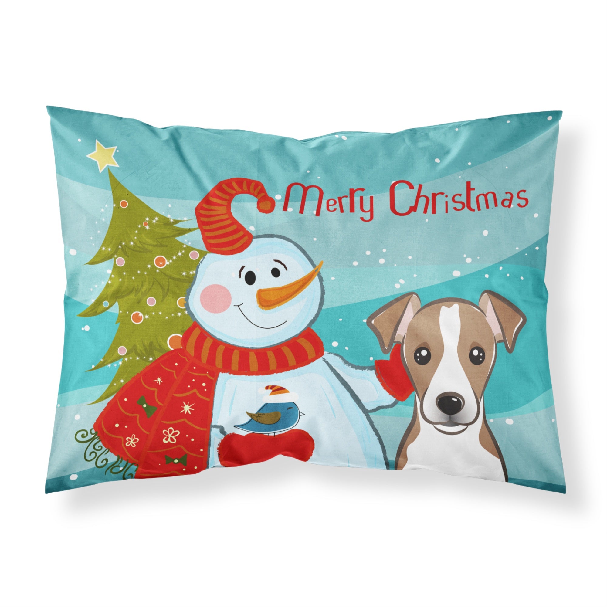 'Caroline'S Treasures Bb1880Pillowcase Snowman With Jack Russell Terrier Fabric Standard Pillowcase, Large, Multicolor'