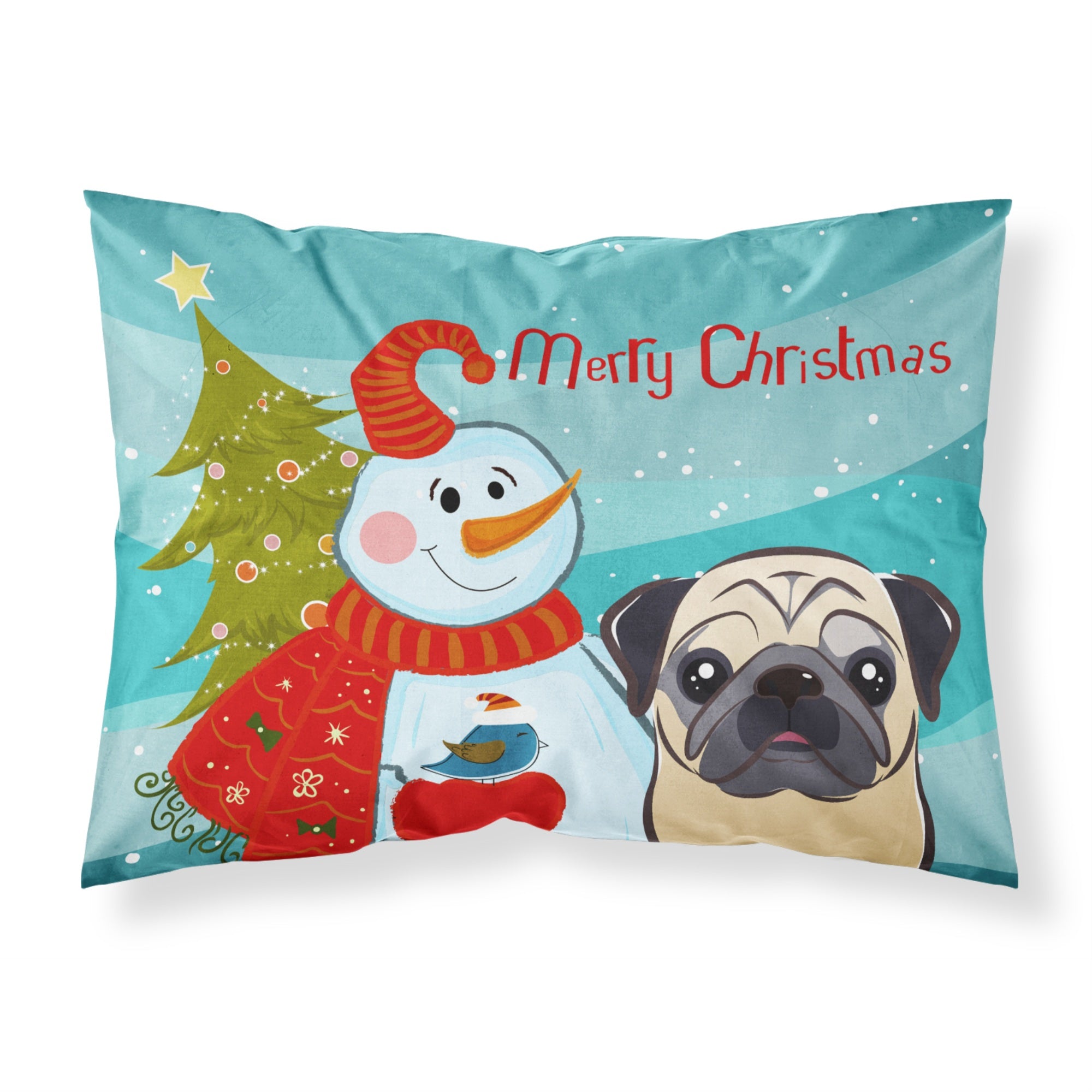 'Caroline'S Treasures Bb1882Pillowcase Snowman With Fawn Pug Fabric Standard Pillowcase, Large, Multicolor'