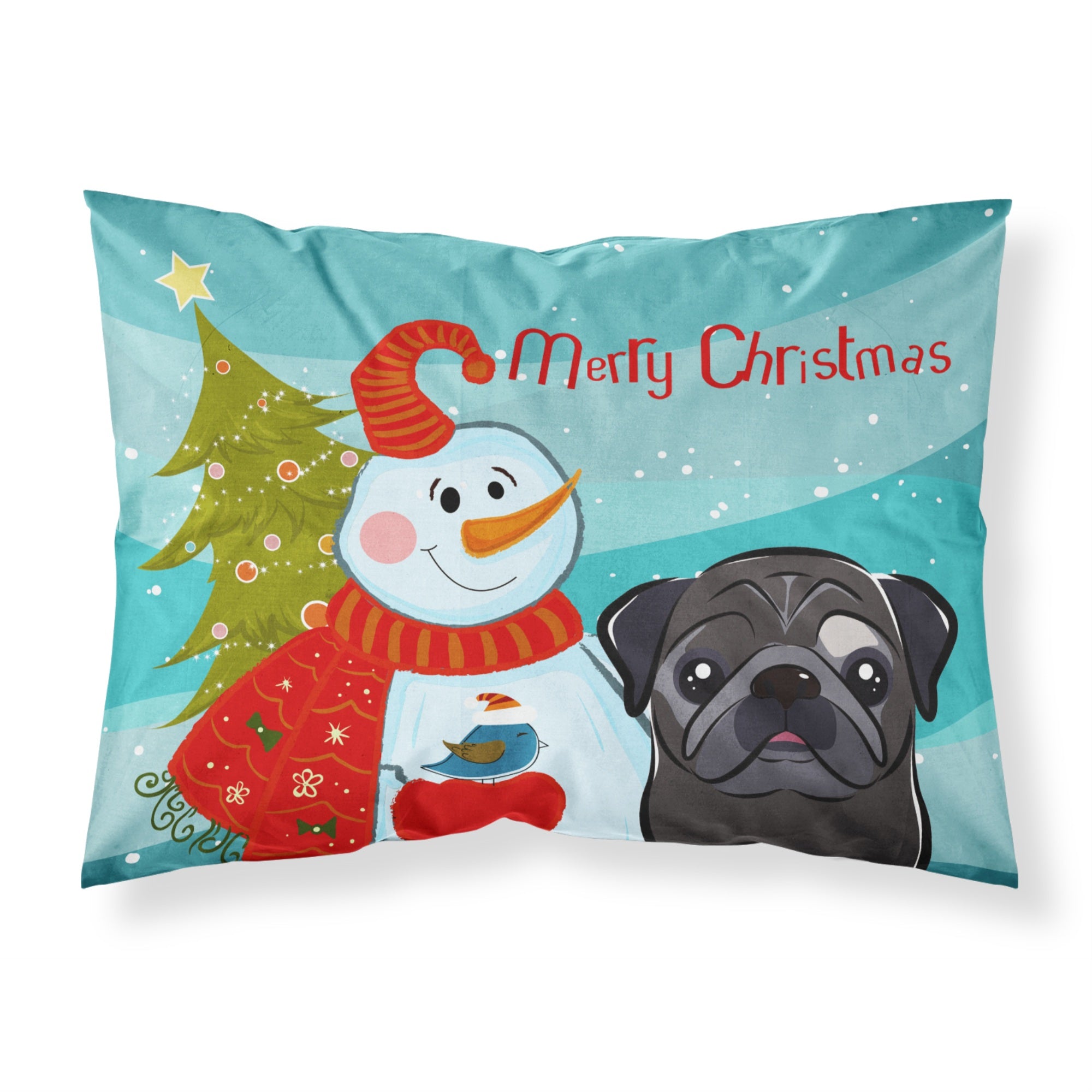 'Caroline'S Treasures Bb1883Pillowcase Snowman With Black Pug Fabric Standard Pillowcase, Large, Multicolor'