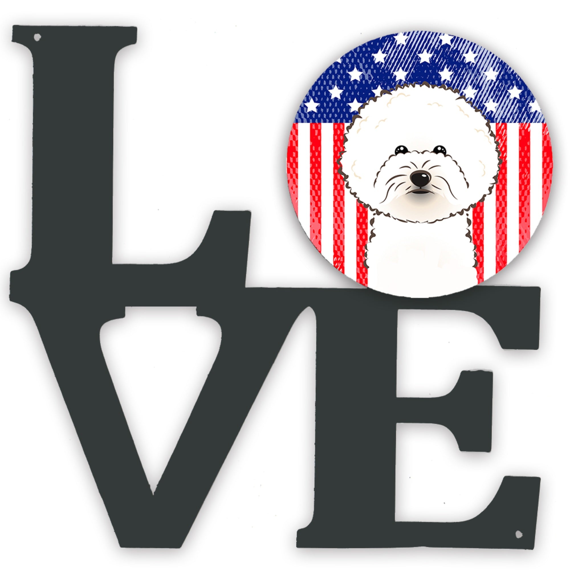 'Caroline'S Treasures American Flag And Bichon Frise Metal Artwork Love Wall-Decor, Multicolor'