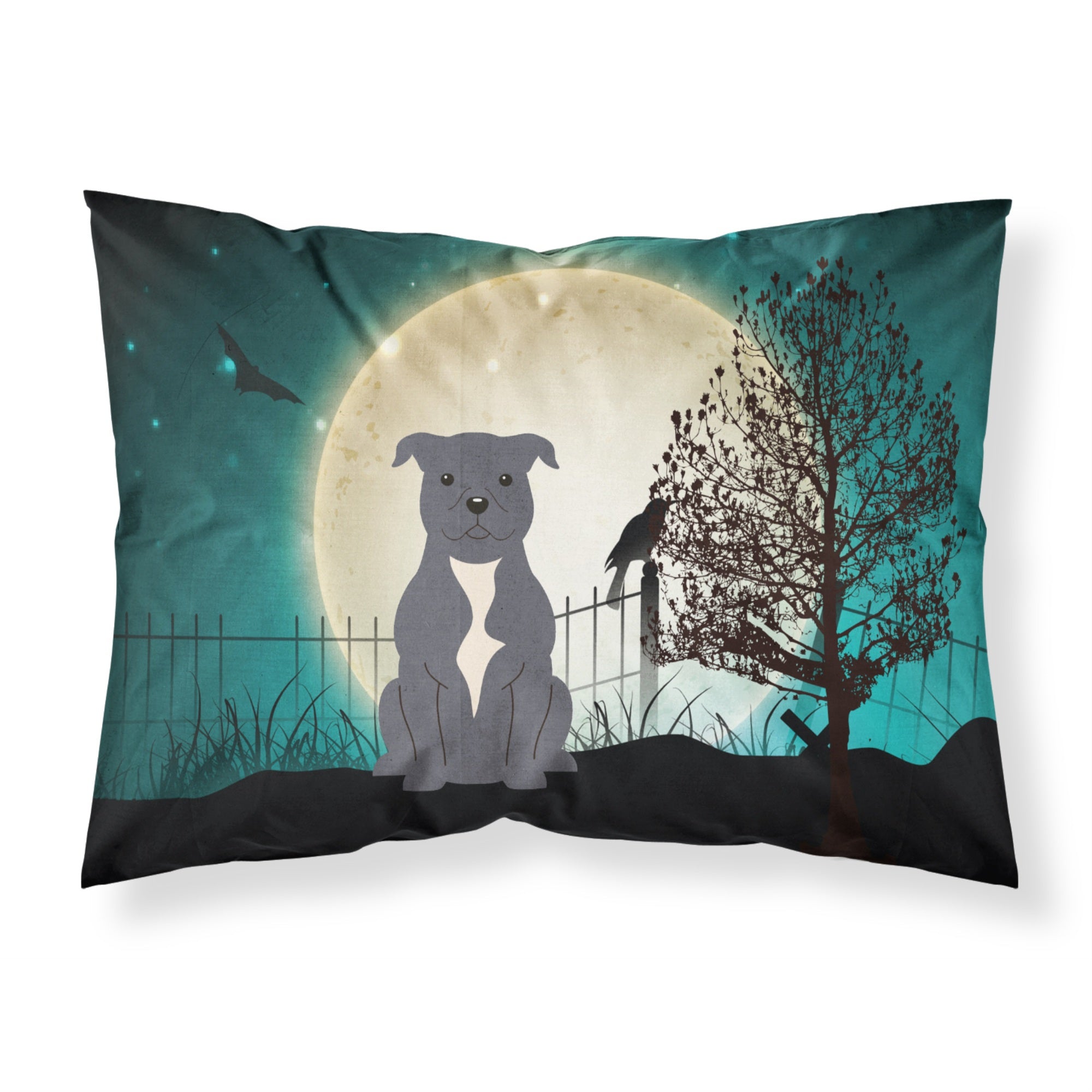 'Caroline'S Treasures Halloween Scary Staffordshire Bull Terrier Blue Fabric Standard Pillowcase Bb2236Pillowcase, Multicolor'