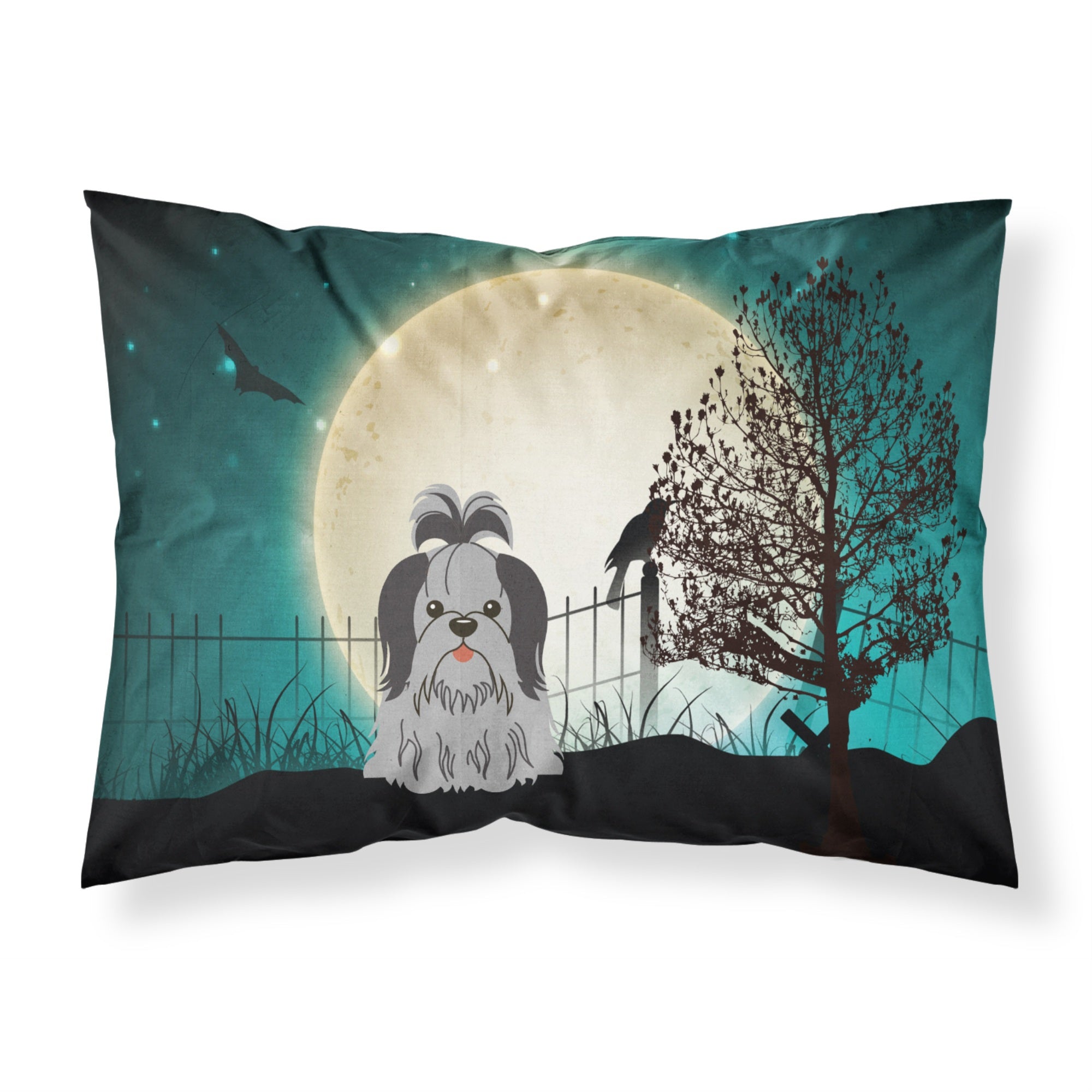 'Caroline'S Treasures Halloween Scary Shih Tzu Black Silver Fabric Standard Pillowcase Bb2279Pillowcase, Multicolor'