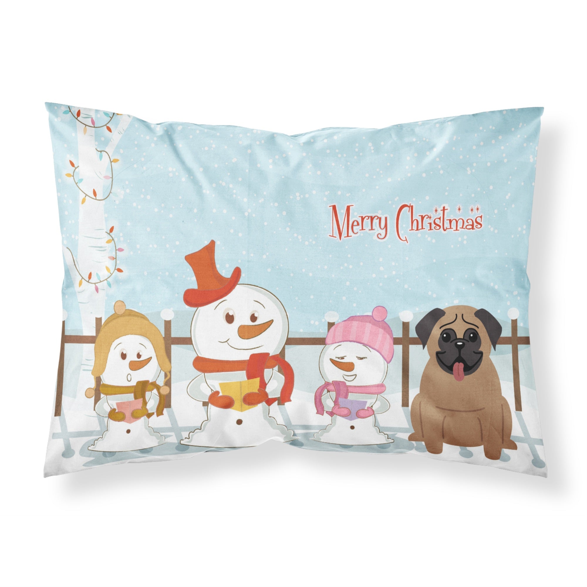 Caroline'S Treasures Christmas Carolers Merry Pug Brown Fabric Standard Pillowcase Bb2336Pillowcase