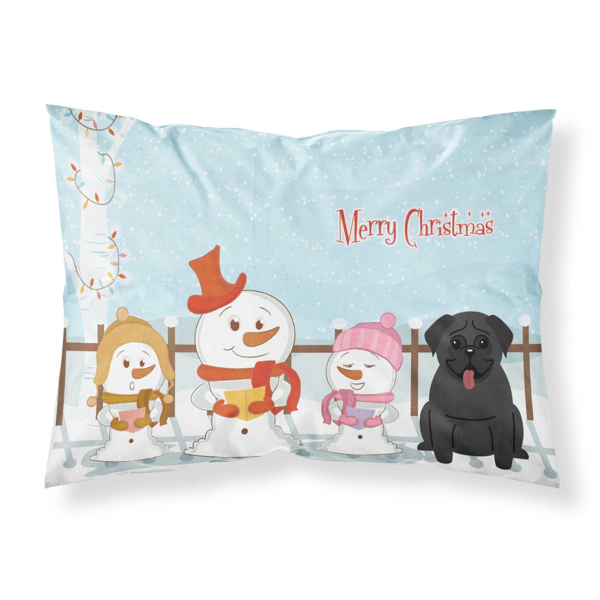 Caroline'S Treasures Christmas Carolers Merry Pug Black Fabric Standard Pillowcase Bb2337Pillowcase