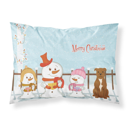 'Caroline'S Treasures Merry Christmas Carolers Staffordshire Bull Terrier Brown Fabric Standard Pillowcase Bb2378Pillowcase, Mu
