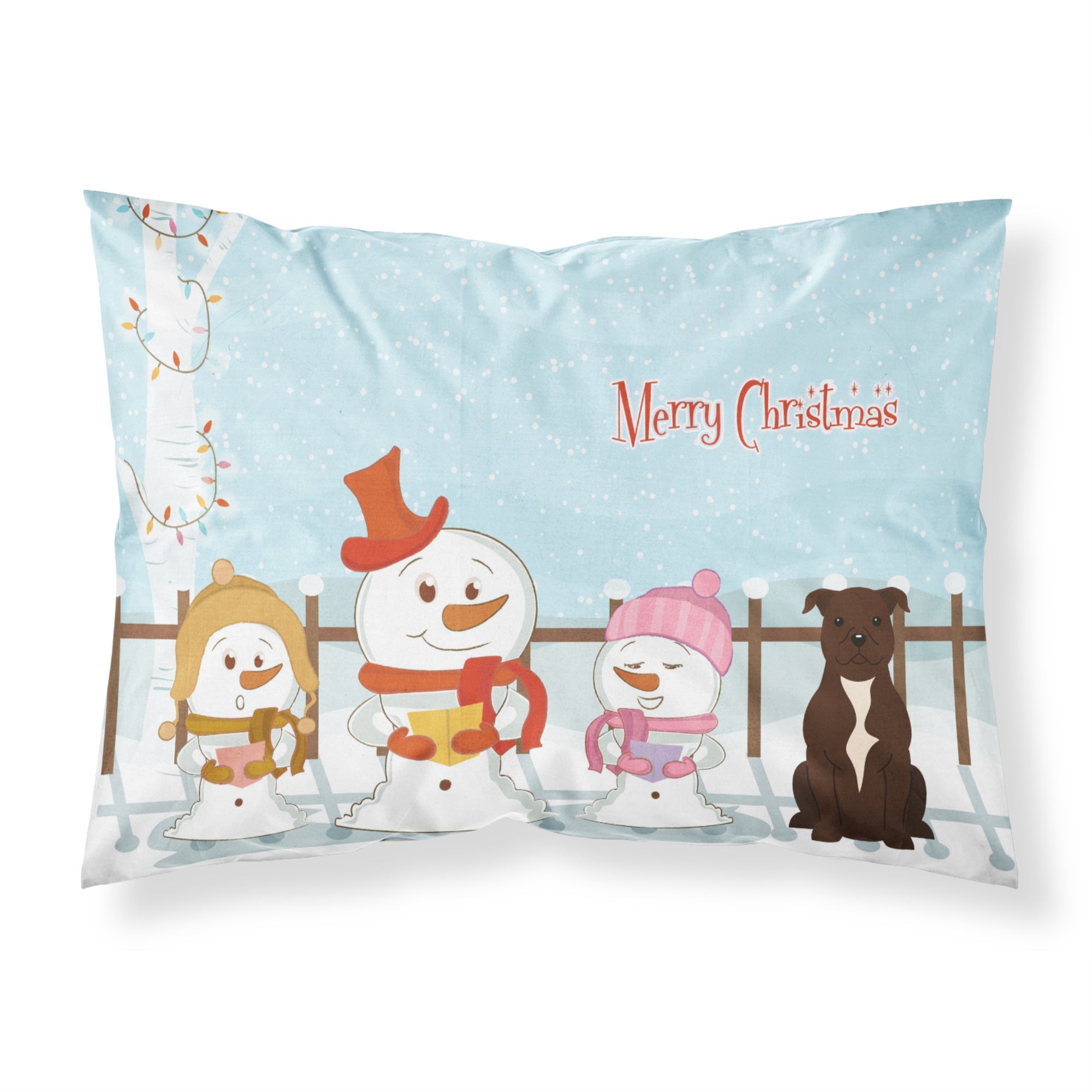 Caroline'S Treasures Christmas Carolers Merry Staffordshire Bull Terrier Chocolate Fabric Standard Pillowcase Bb2379Pillowcase
