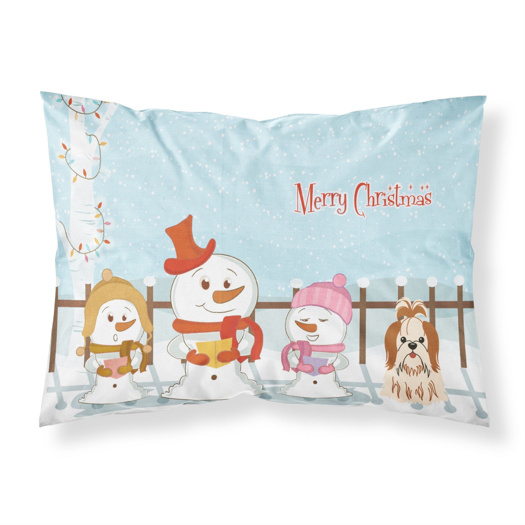 'Caroline'S Treasures Merry Christmas Carolers Shih Tzu Red White Fabric Standard Pillowcase Bb2418Pillowcase, Multicolor'