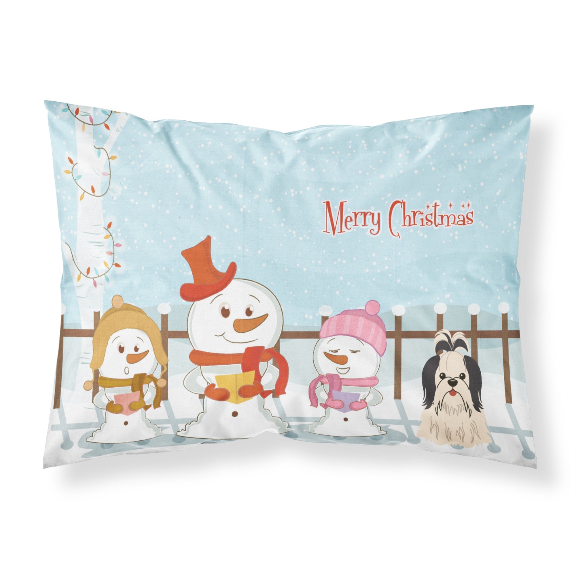 'Caroline'S Treasures Merry Christmas Carolers Shih Tzu Black White Fabric Standard Pillowcase Bb2419Pillowcase, Multicolor'