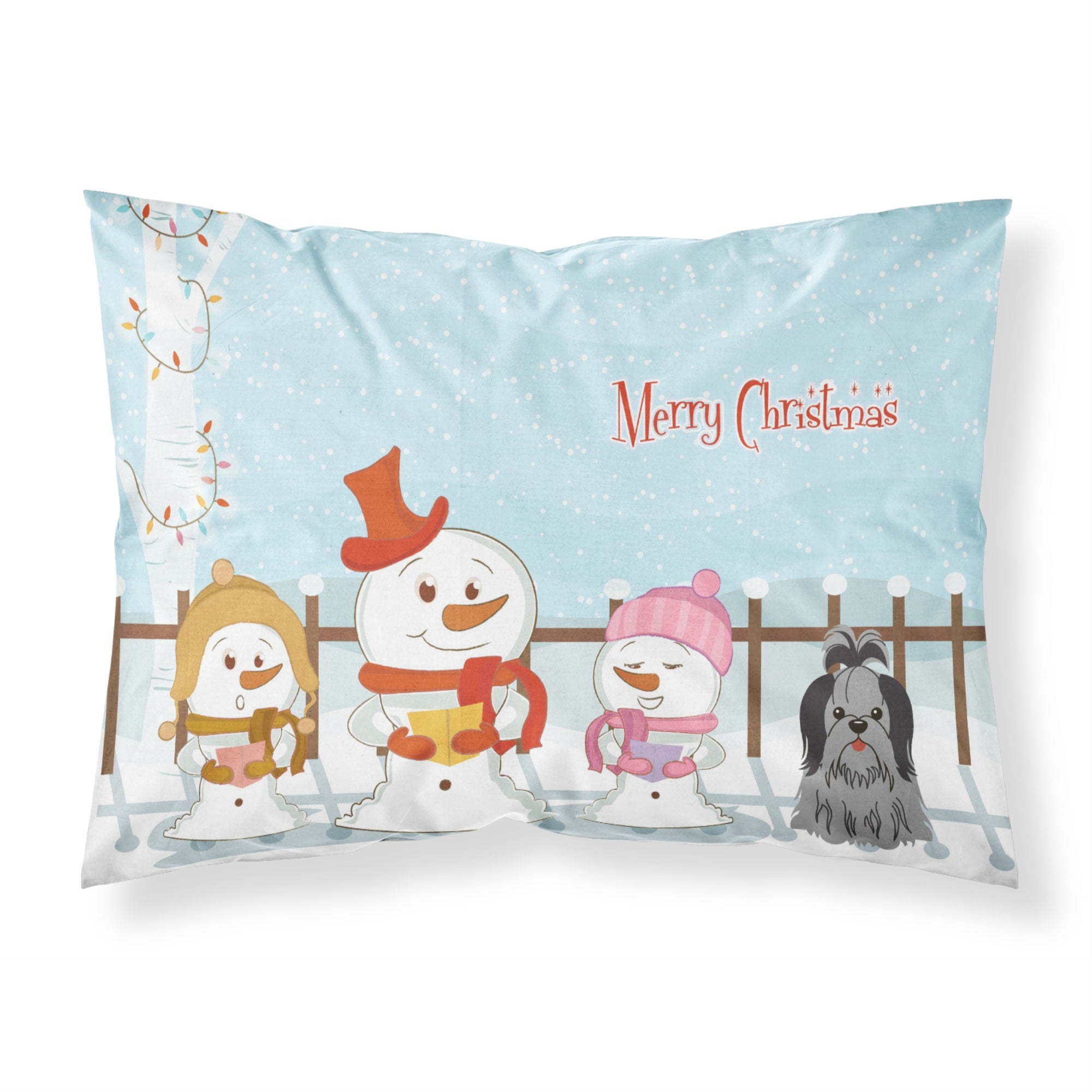 Caroline'S Treasures Christmas Carolers Merry Shih Tzu Black Silver Fabric Standard Pillowcase Bb2420Pillowcase