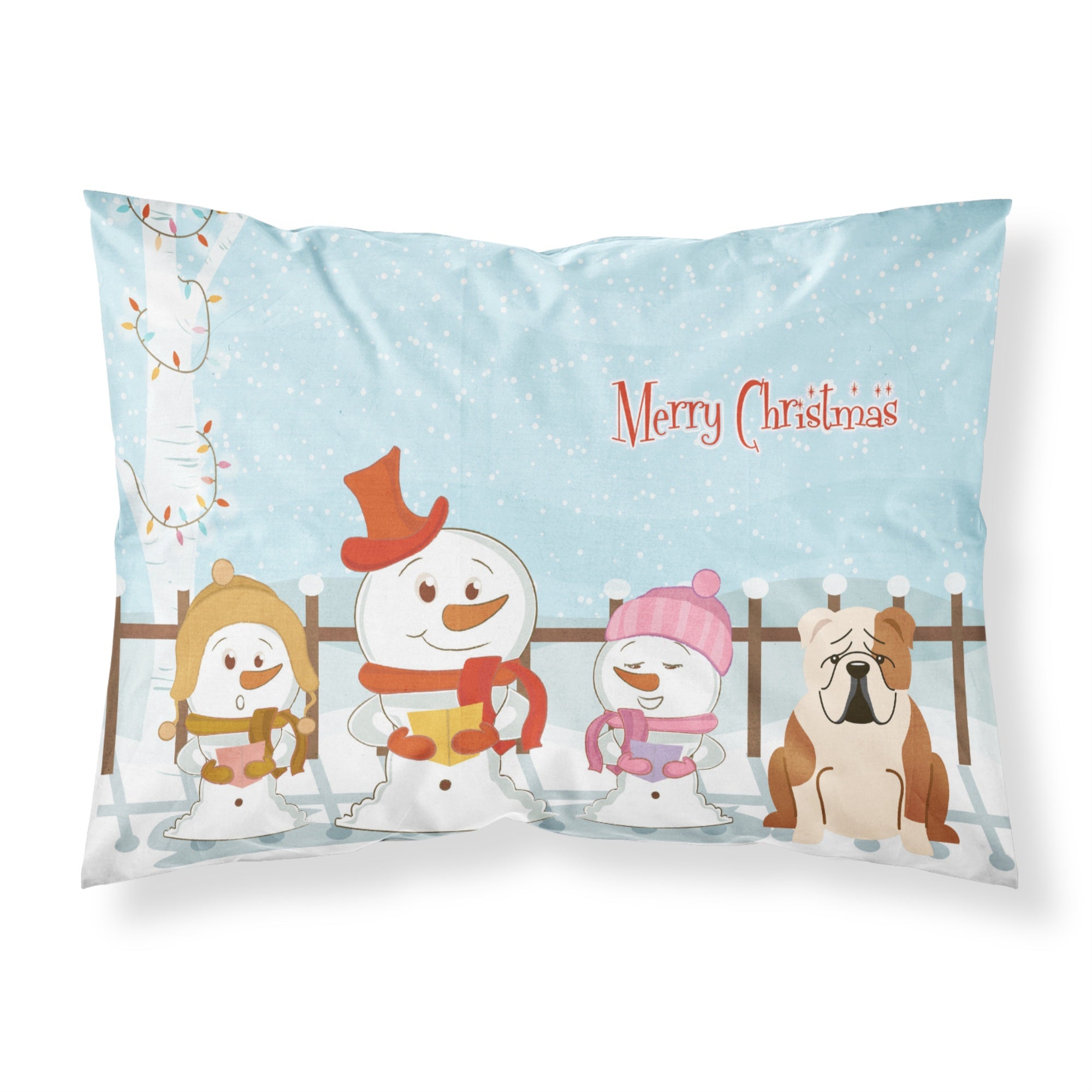'Caroline'S Treasures Merry Christmas Carolers English Bulldog Fawn White Fabric Standard Pillowcase Bb2456Pillowcase, Multicol