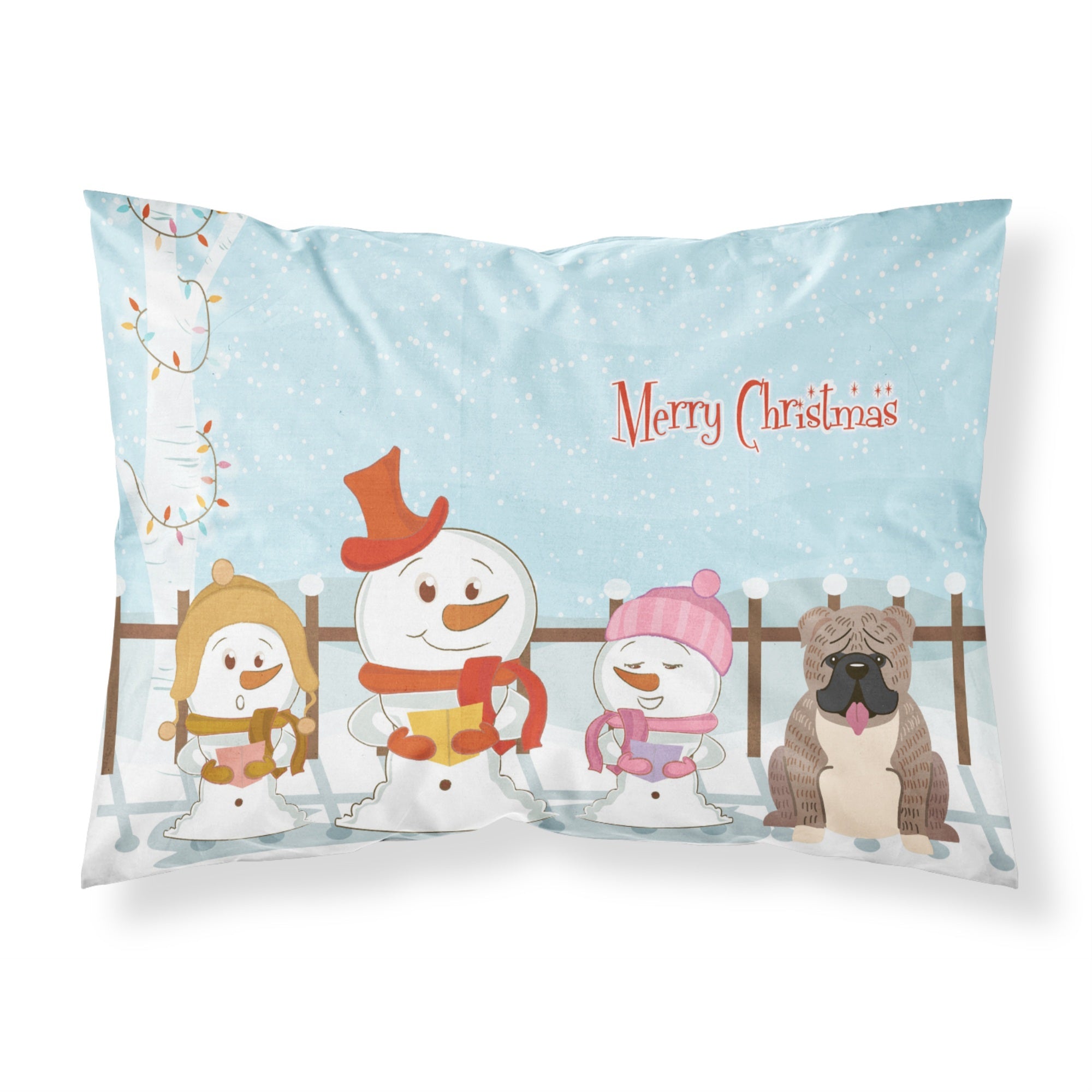 'Caroline'S Treasures Merry Christmas Carolers English Bulldog Grey Brindle Fabric Standard Pillowcase Bb2457Pillowcase, Multic