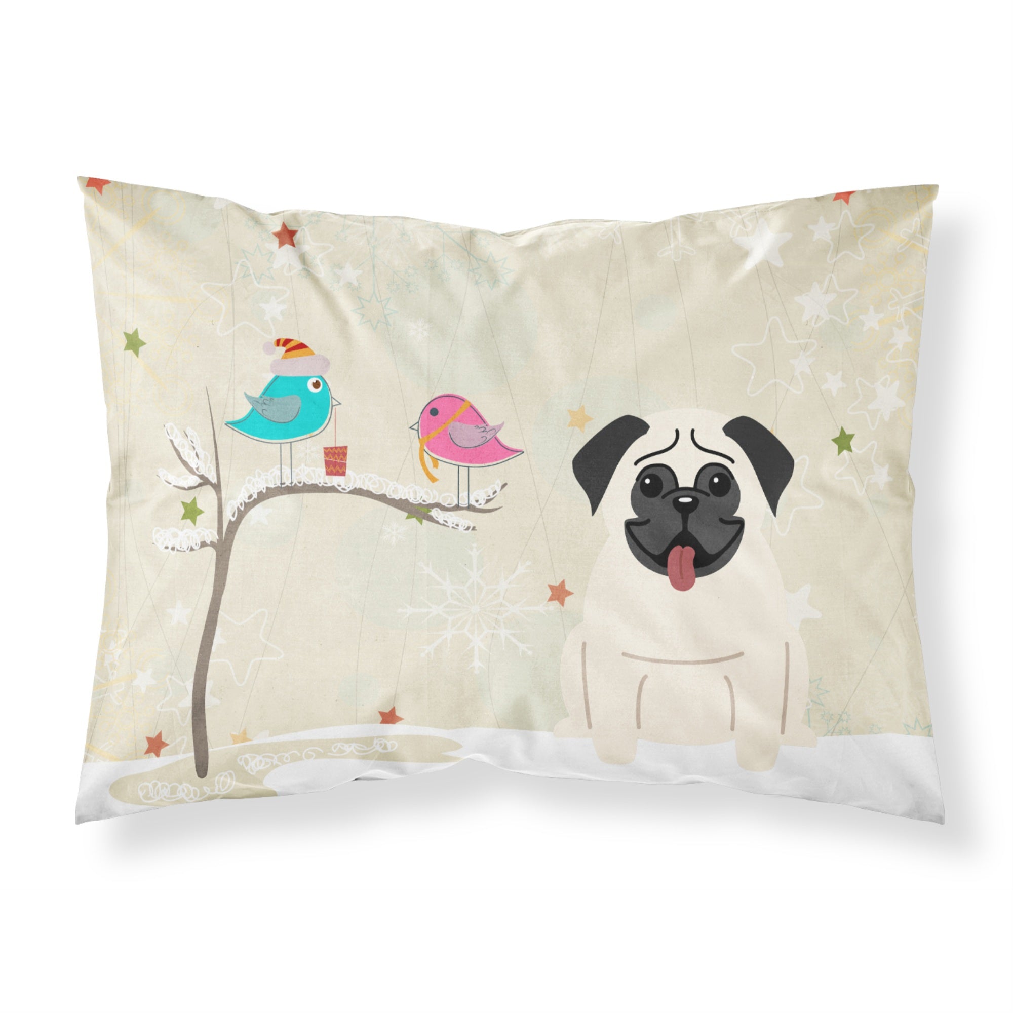 'Caroline'S Treasures Christmas Presents Between Friends Pug Cream Fabric Standard Pillowcase Bb2476Pillowcase, Multicolor'