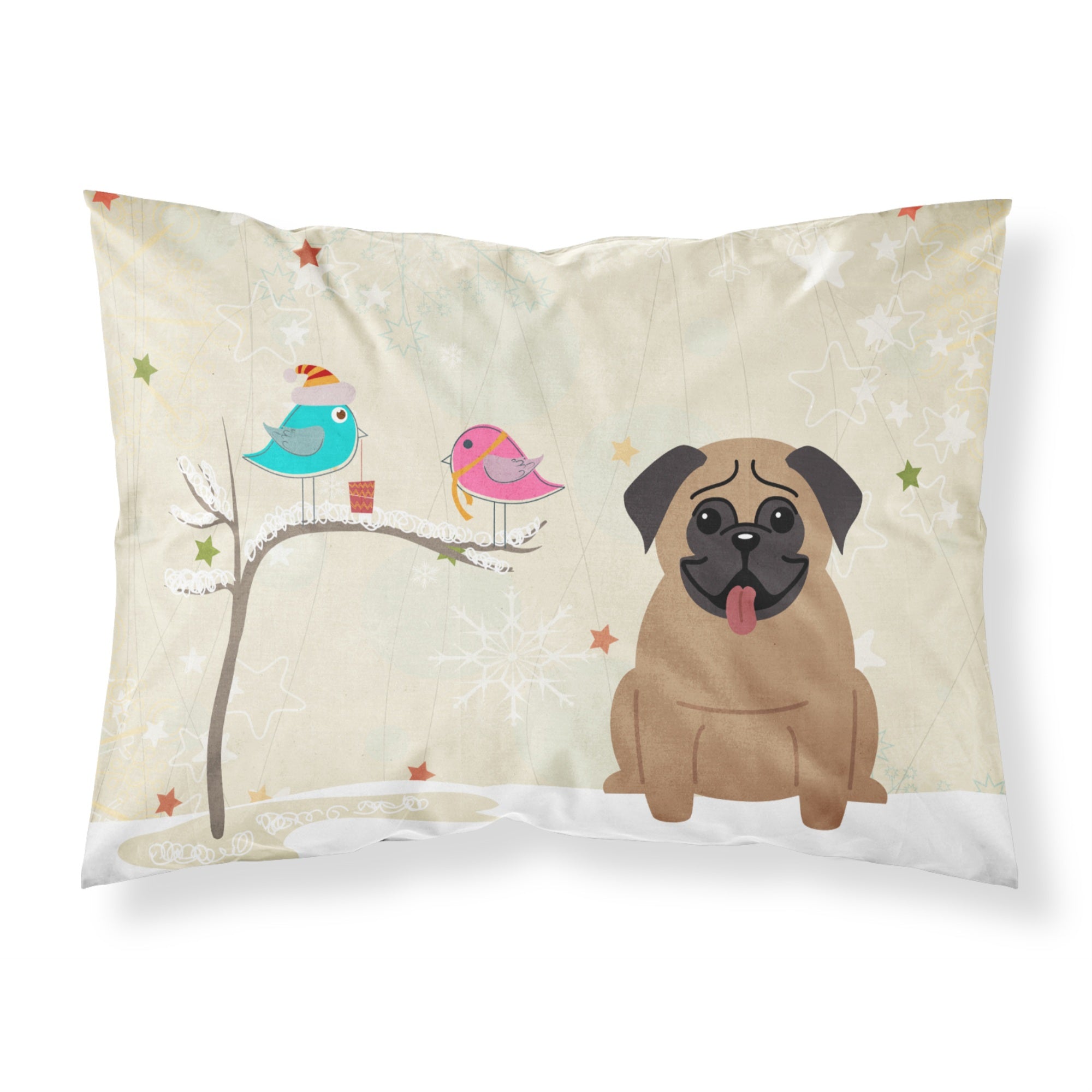 'Caroline'S Treasures Christmas Presents Between Friends Pug Brown Fabric Standard Pillowcase Bb2477Pillowcase, Multicolor'
