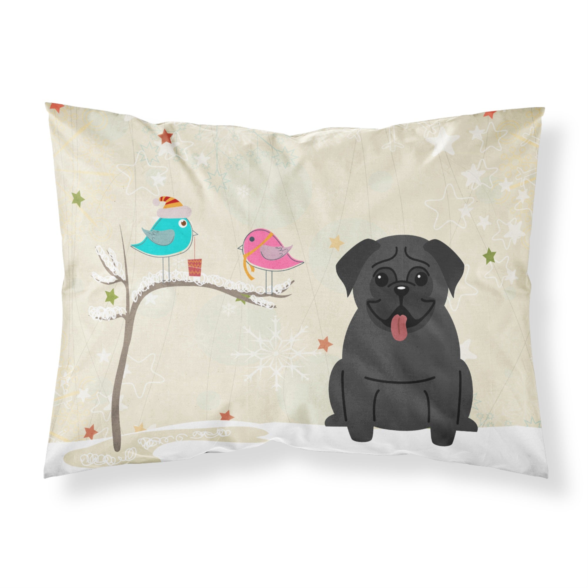 'Caroline'S Treasures Christmas Presents Between Friends Pug Black Fabric Standard Pillowcase Bb2478Pillowcase, Multicolor'